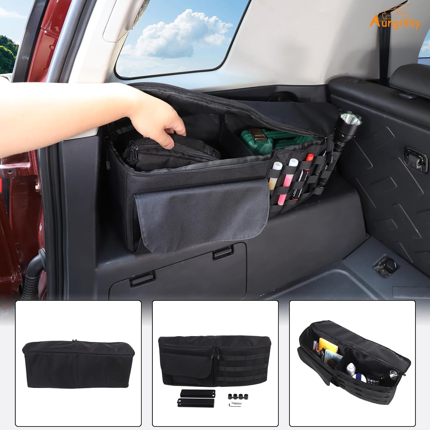 Aunginsy Car Trunk Organizer Compatible with Toyota FJ Cruiser 2007-2021 Car Trunk Storage Box Backseat Hanging Organizer Rear Left Storage Bag Organizer Multi-Compartment Oxford Cloth Accessories