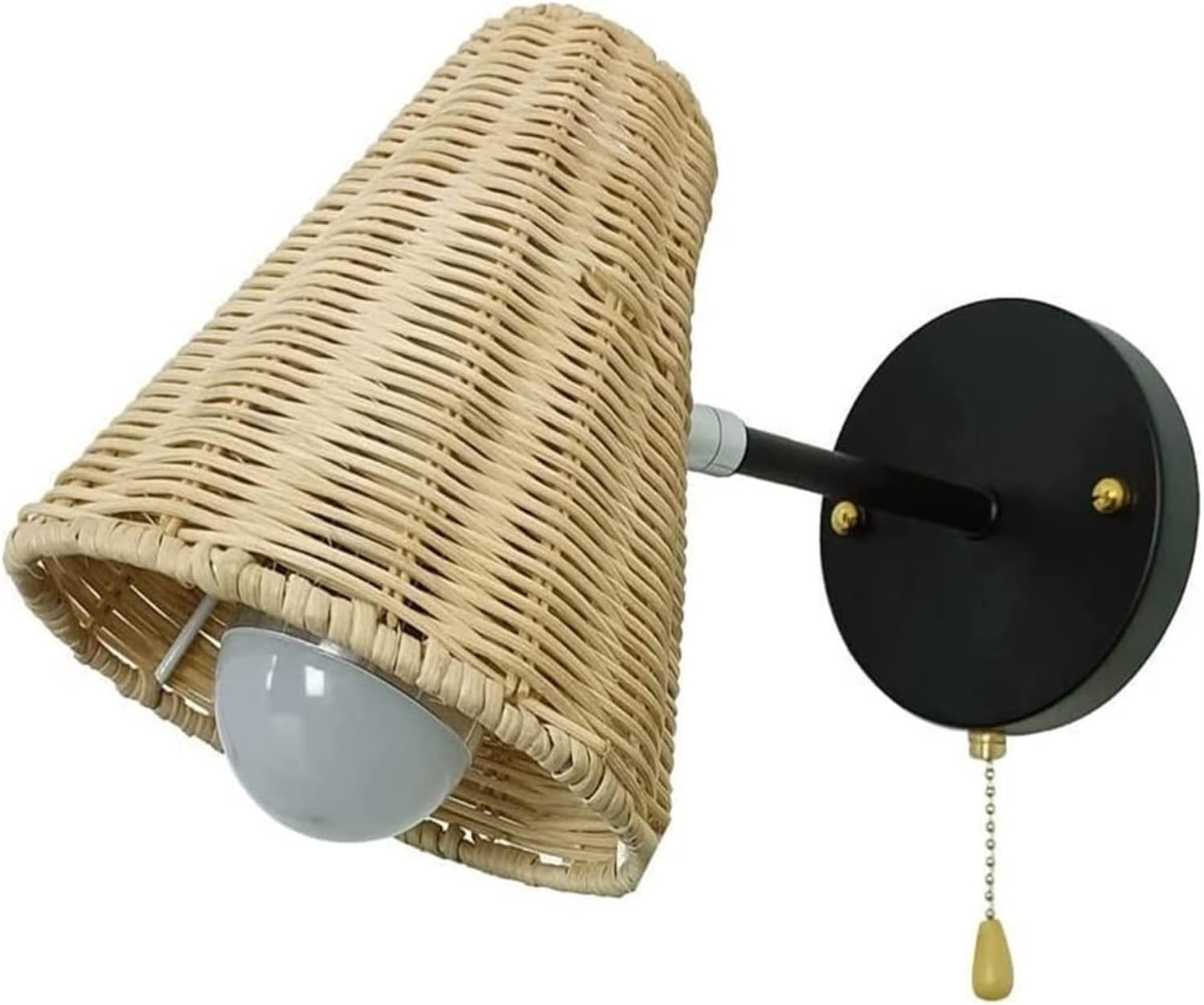 Rattan Farmhouse Lantern Pull Chain Sconce Adjustable Wall Mount Reading Light Vintage Woven Wall Lamps Indoor Lighting Fixtures for Study