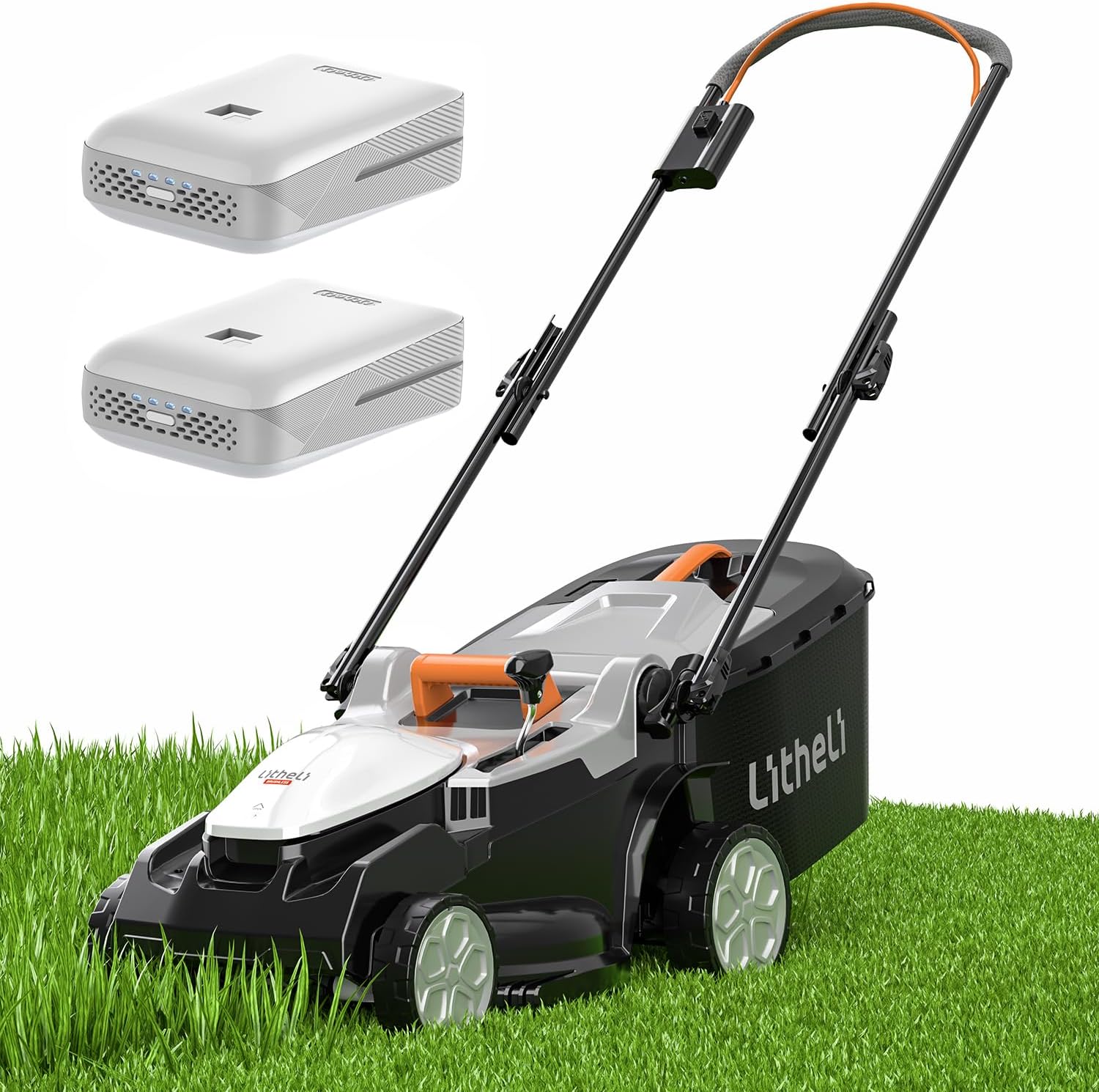 Litheli 16 Inch Lawn Mower 2x20V Electric Coreless Lawn Mower Lightweight Push Mower with 6-Position Height Adjustment, 2 X 4.0Ah Batteries.