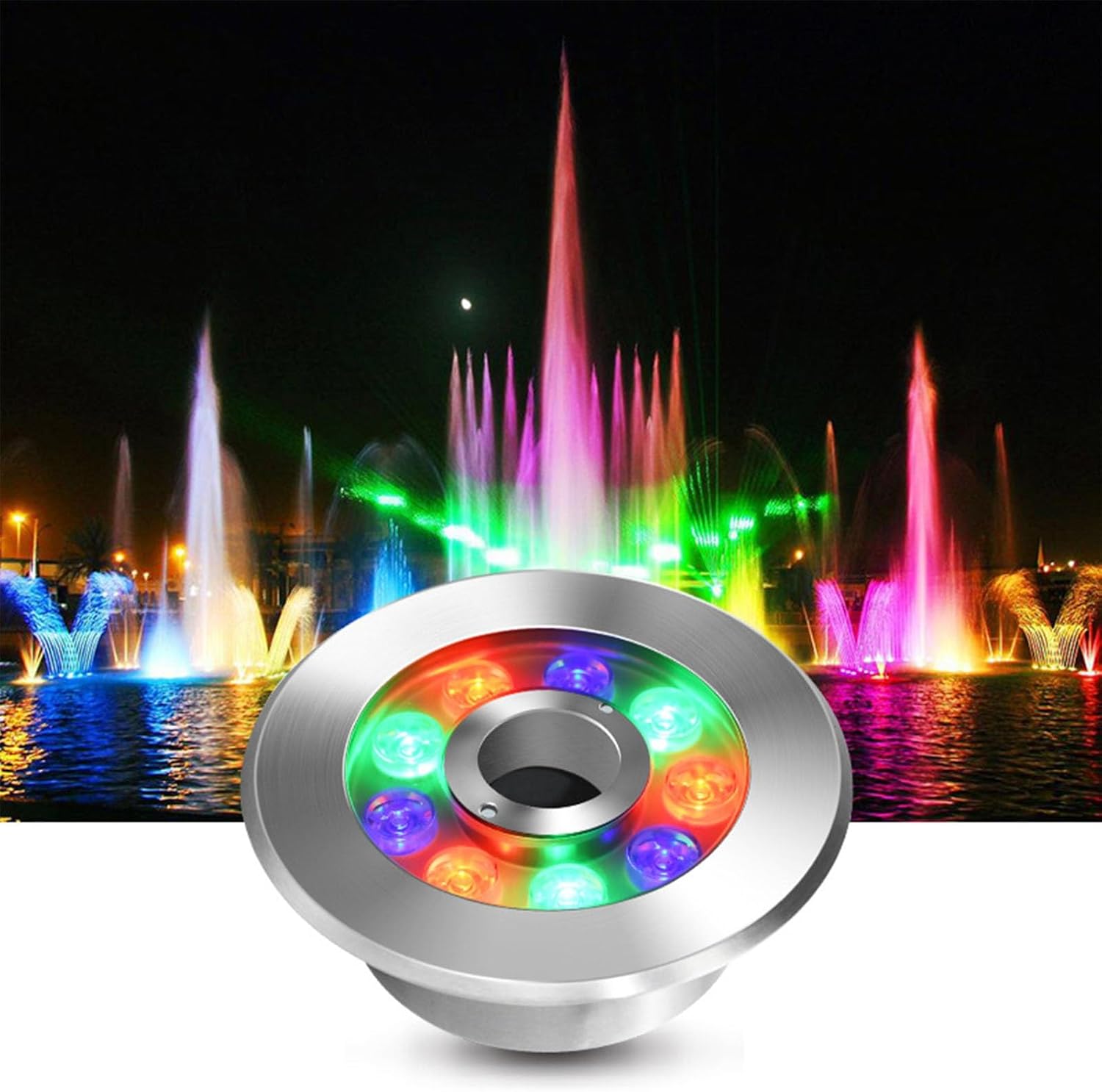 Underwater Pond Light - LED Ring Fountain Light, IP68 Waterproof Landscape Spotlights, Stainless Steel Park Plaza Fountain Lights, for Pond Aquarium(Green,24W(12V))