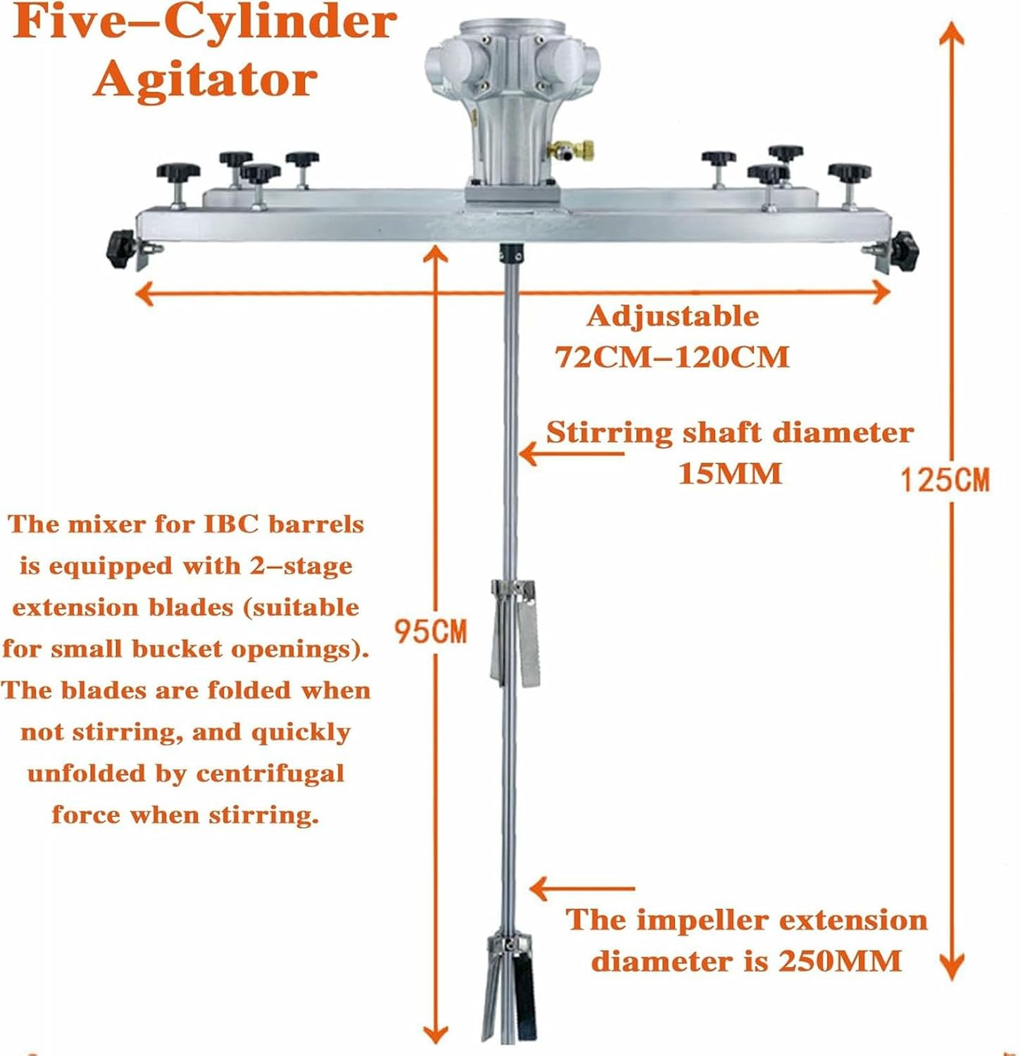 IBC Air Agitator, 1 Ton Tank Mixer Machine, Pneumatic Paint Stirring Machine, Folding Propeller, with Support Hanger, for Ink Dissolver Agitator-