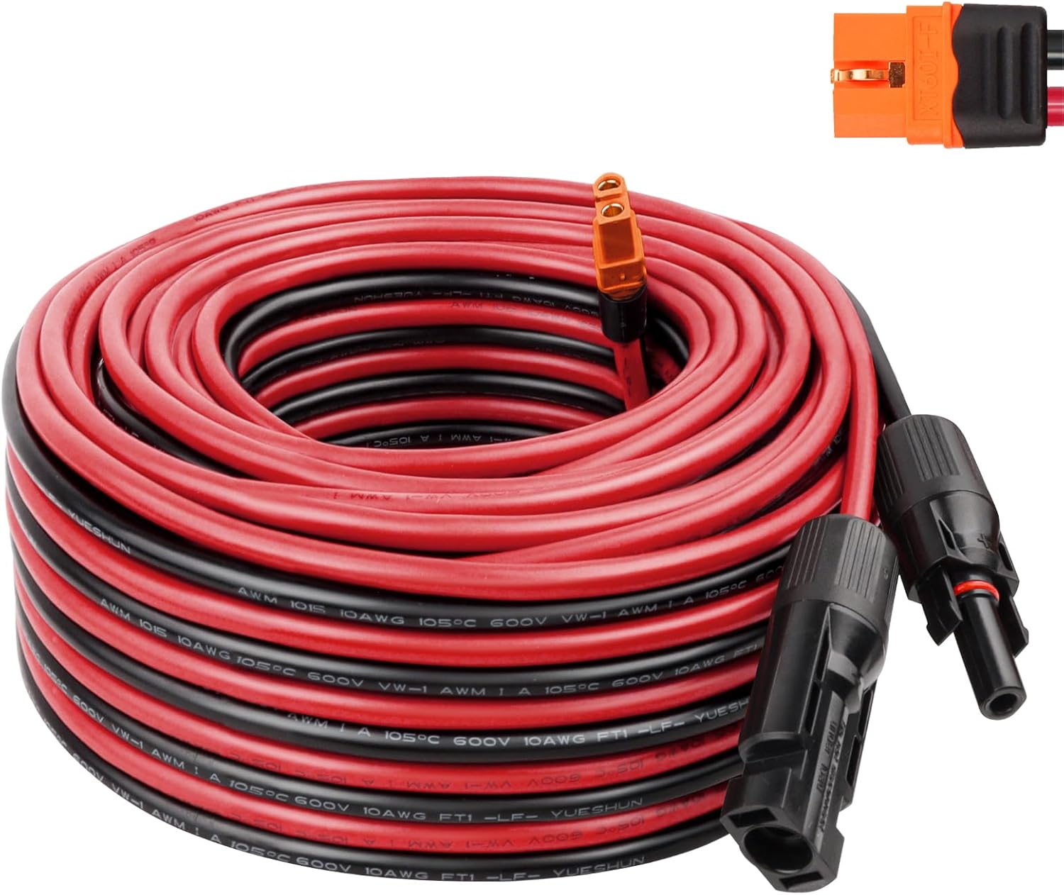Solar to XT60i Cable 10AWG 50FT Solar Panel to XT60i Adapter Connector XT60i-F Extension Cable for Portable Power Station Solar Generator