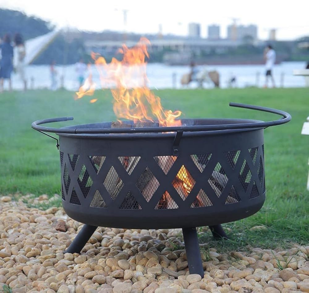 Garden fire Pit with Grill Shelf Outdoor Fire Bowl Charcoal Wood Burner