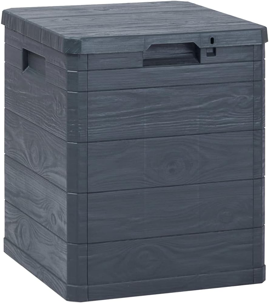 Patio Storage Box 23.8 Gal Anthracite Plastic Deck Box with Wood Texture for Outdoor Furniture, Garden Storage, Pool Toys, and Patio Decor