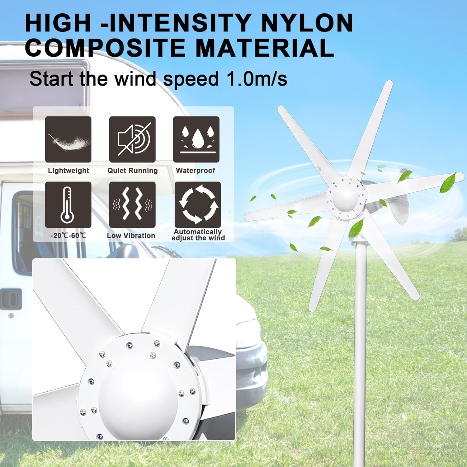 800W Wind Turbine Generator,12V/24V Wind Turbine Kit,6 Blade Professiona Wind Power Generator with Controller, Electromagnetic Power Wind Energy System for Home, Farm, RVs, Boats