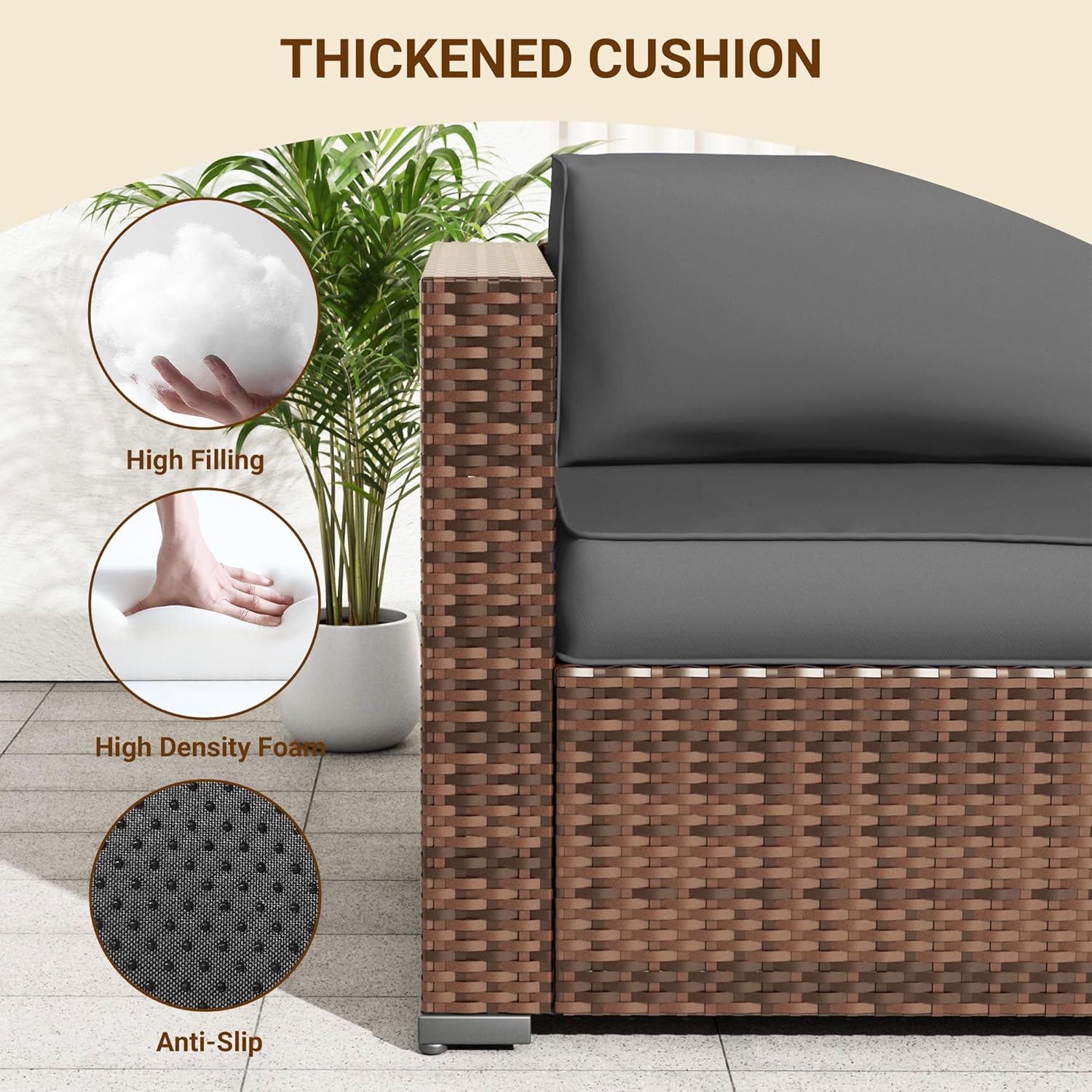 Patio Furniture Set with 44'' Propane Gas Firepit Table, 8 PCS Outdoor Sectional Conversation Sets with High Back, Grey (Waterproof Cover Included)