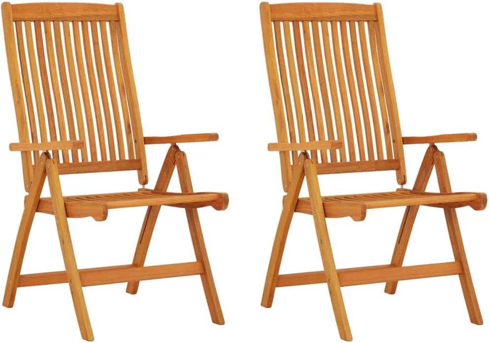 Folding Patio Chairs 2 pcs Solid Wood Eucalyptus,Ergonomic Patio Chair with Reclining Backrest for Outdoor and Garden Outdoor Furniture, Outdoor Chairs