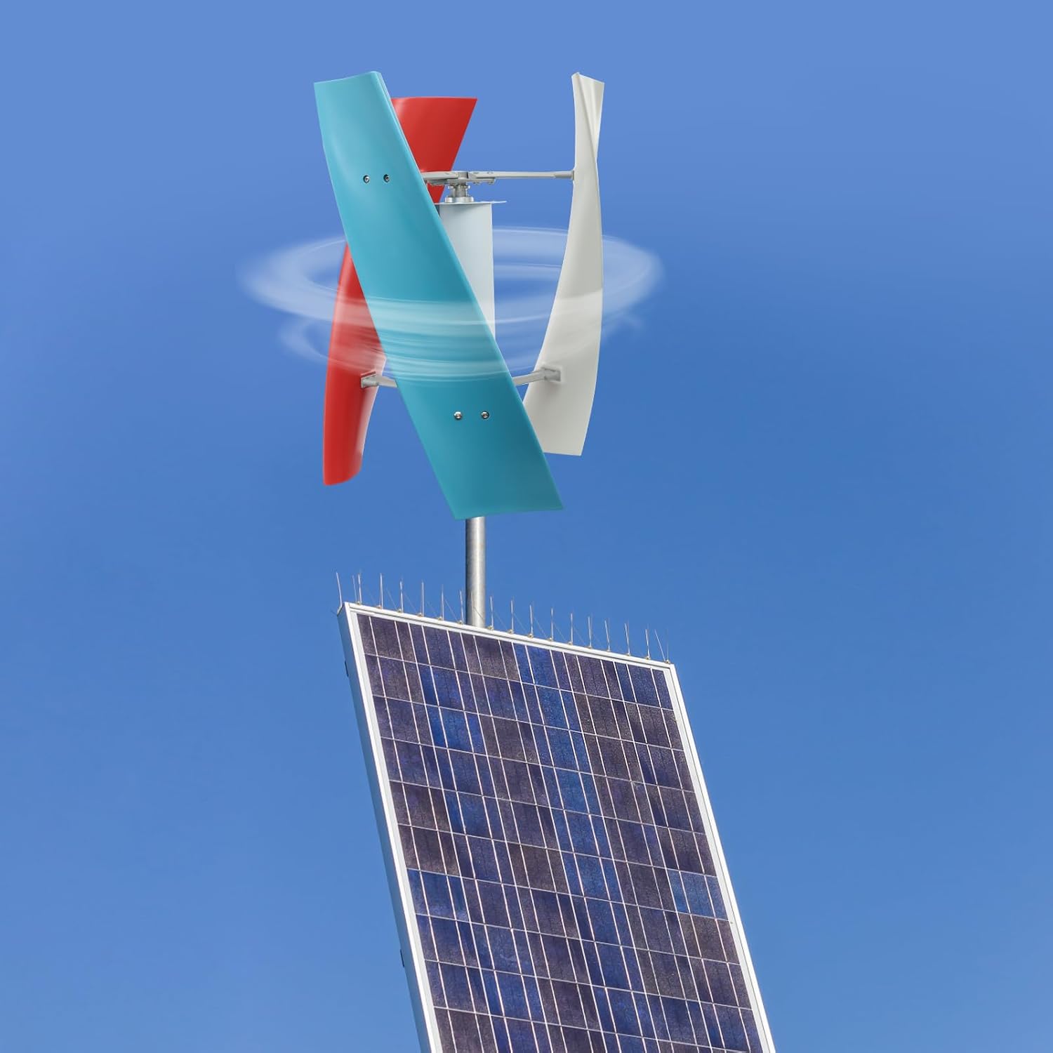 100W Vertical Axis Wind Turbine Generator, Permanent Magnet Generator with Intelligent Controller, Low Noise Helical Design Windmill for Home, Boats, Street Lighting (24V,500w, Blue+White+Red)