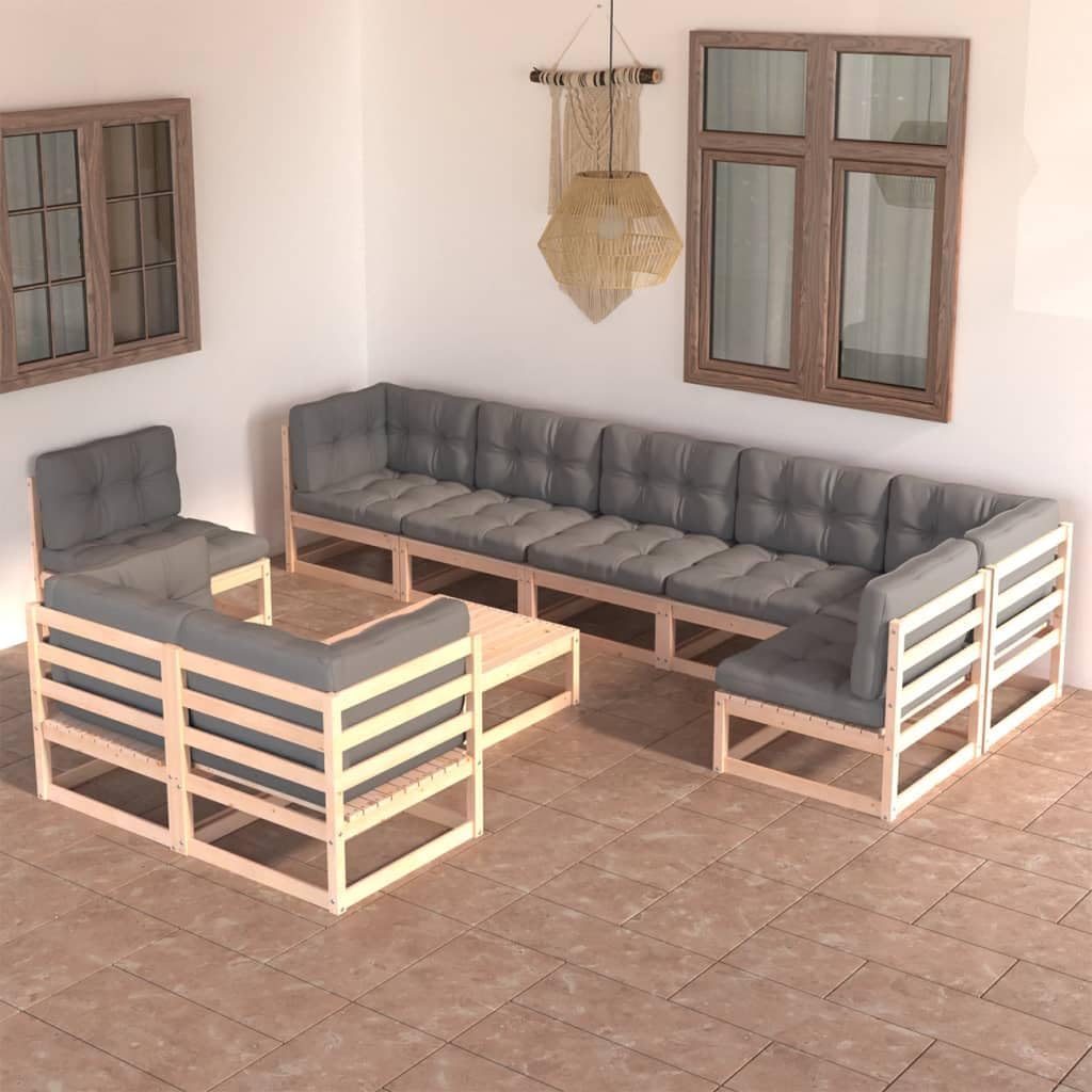 10 Piece Patio Lounge Set with Cushions Solid Pinewood,Patio Lounge Set Pinewood Sofa with Cushions for Outdoor Relaxation Patio Furniture Sets, Outdoor Furniture Sets