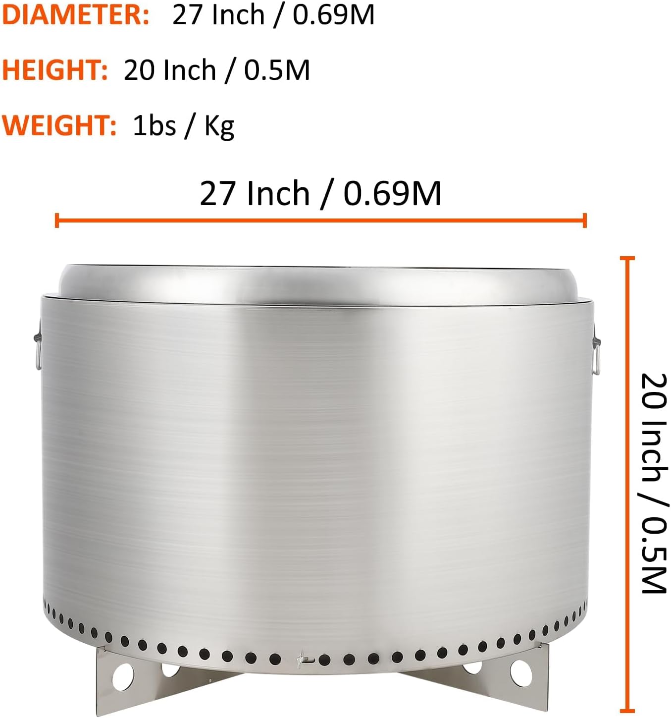 27 Inch Smokeless Fire Pit with Air Switch, Portable Outdoor Stainless Steel Firepit with Removable Ash Pan, Wood Burning Stove for Outside Camping Backyard Patio Bonfire, 360° Wide Warm, Silver