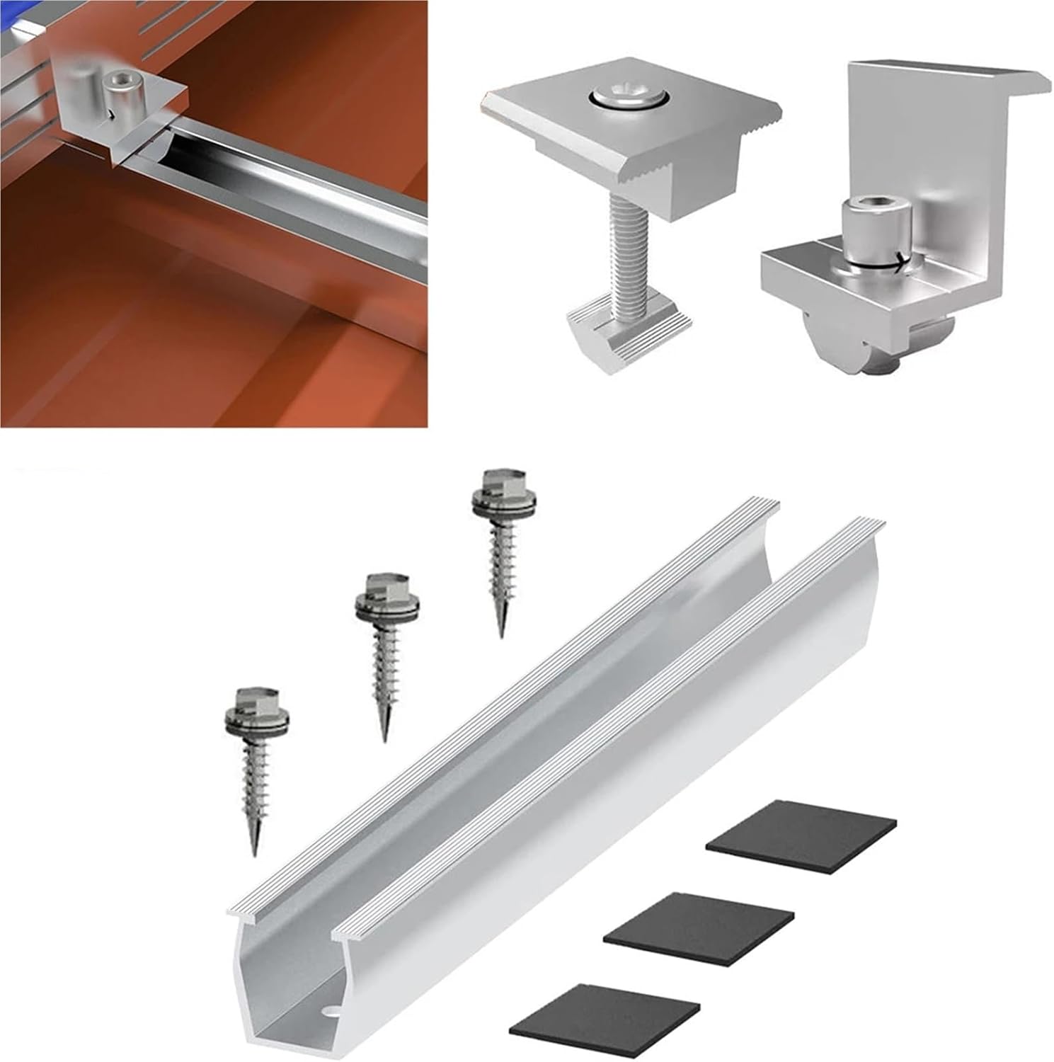 Universal Roof Solar Panel Clamp, Trapezoidal Metal Roof Mounting Bracket for PV Photovoltaic System Fastening(Gold)