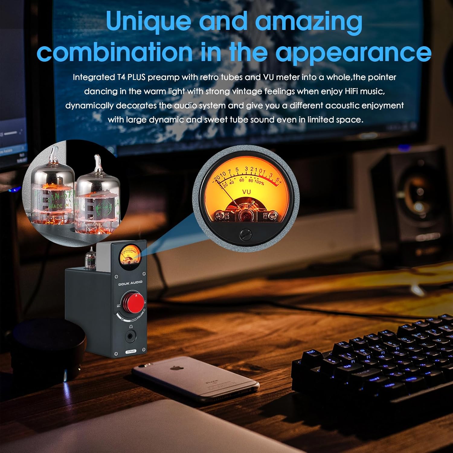 Douk Audio Tube Phono Preamp: HiFi MM/MC Turntable Preamplifier | Headphone Amp with AUX Input | VU Meter for Record Players, Vinyl Systems Audiophiles (T4 Plus)