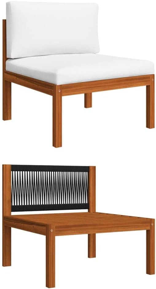 Patio Middle Sofa with Cushions Solid Acacia Wood,Acacia Wood Outdoor Sofa with Rope Detail for Patio and Garden Patio Furniture Sets, Conversation Sets