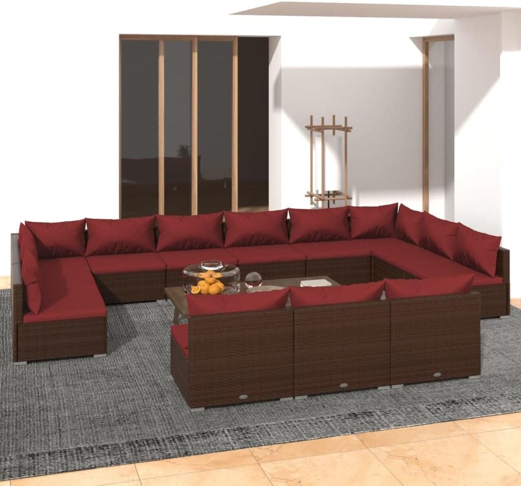13 Piece Patio Lounge Set with Cushions Brown Poly Rattan,Cozy and Durable Patio Lounge Set: for Relaxation and Entertainment Patio Furniture, Outdoor Furniture Sets
