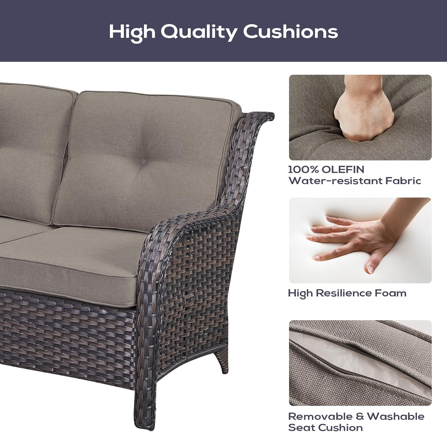 Belord Outdoor Sectional Furniture Sofa Set with Propane Fire Pit Table, Wicker Patio Conversation Set with 2 Swivel Rocker Glider Chairs Grey Cushion Perfect for Backyard Casual Gathering