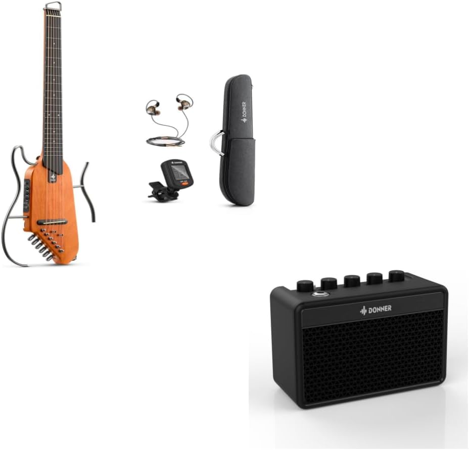 Donner Hush I Travel Portable Electric Acoustic Guitar with Donner Mini Guitar Amp 5W Portable