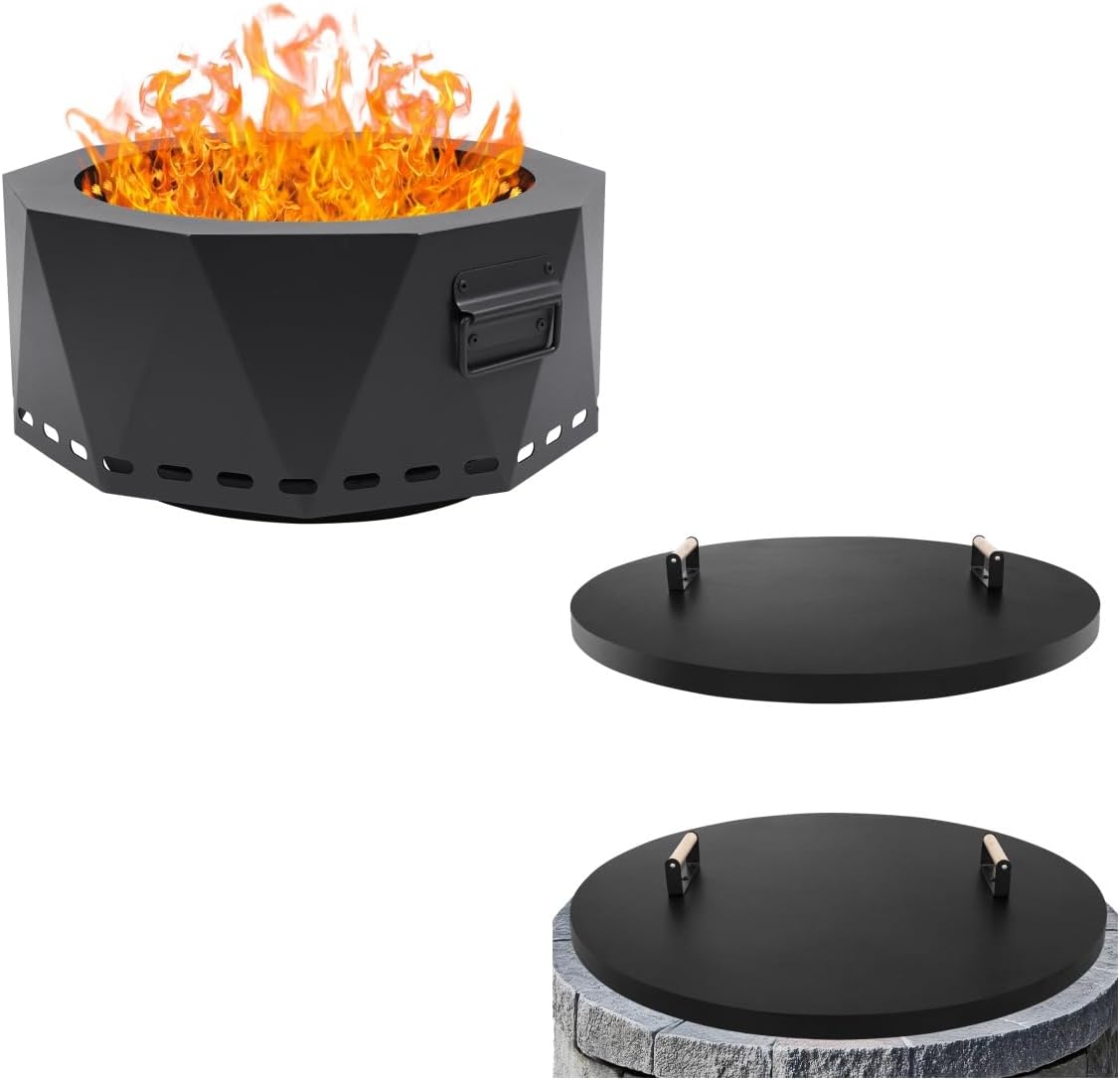 Smokeless Fire Pit Outdoor- 20 Inch Low Smoke Metal Fire Pits & Fireplaces for Outside with Carry Bag, Fire Pit Lid Cover Round - 34