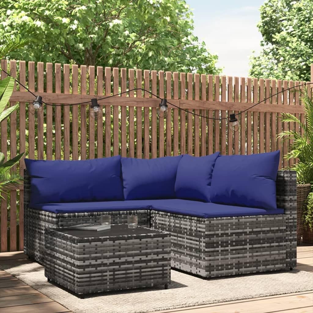 Patio Furniture, 4 Piece Patio Lounge Set with Cushions Gray Poly Rattan