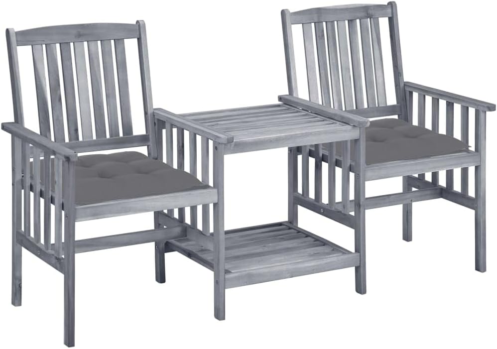 Patio Set Patio Chairs with Tea Table and Cushions Solid Acacia Wood