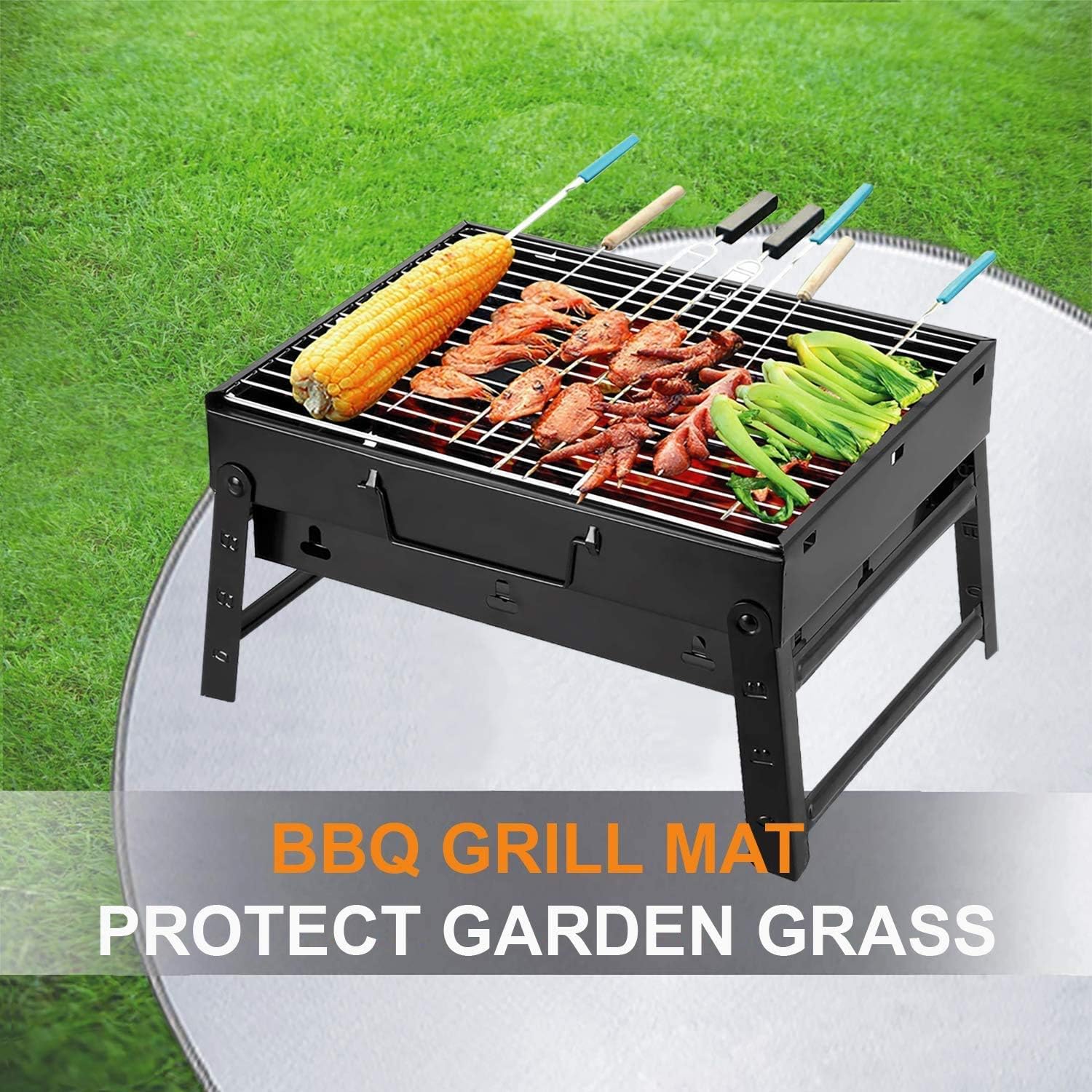 Fire Pit Mat, with Fireplace Poker, Blue Double-Sided Fire Pit Pad, Heat Resistant Grill Mat, for Deck, Patio, Grass - Under Grill Mat,36 inch