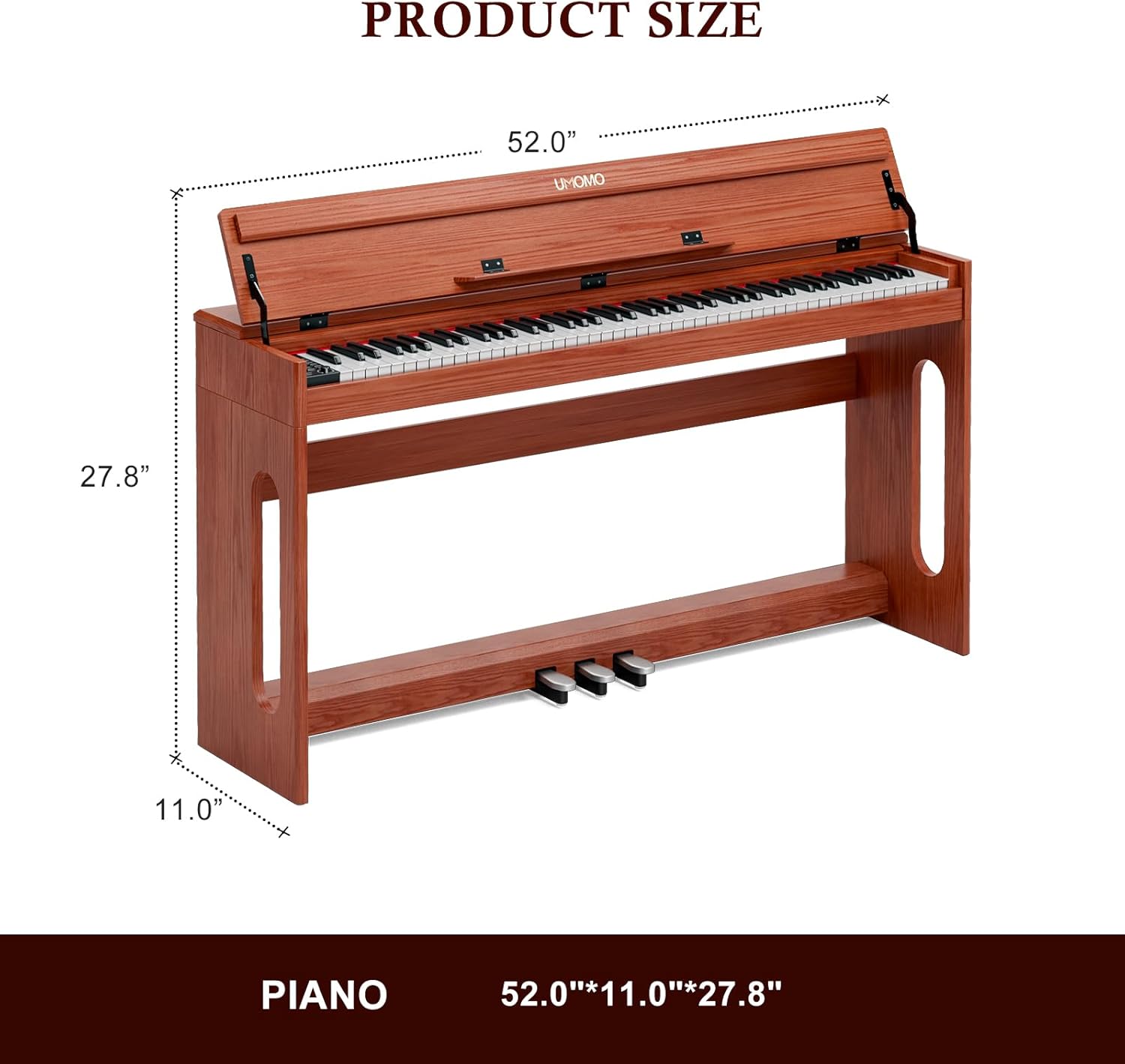 UMOMO U-738 88 Key Digital Piano Keyboard, Full Size Electric Piano with Piano Stand, Headphone Jack, 3 Pedal, Electronic Piano for Beginner, Adults, Brown