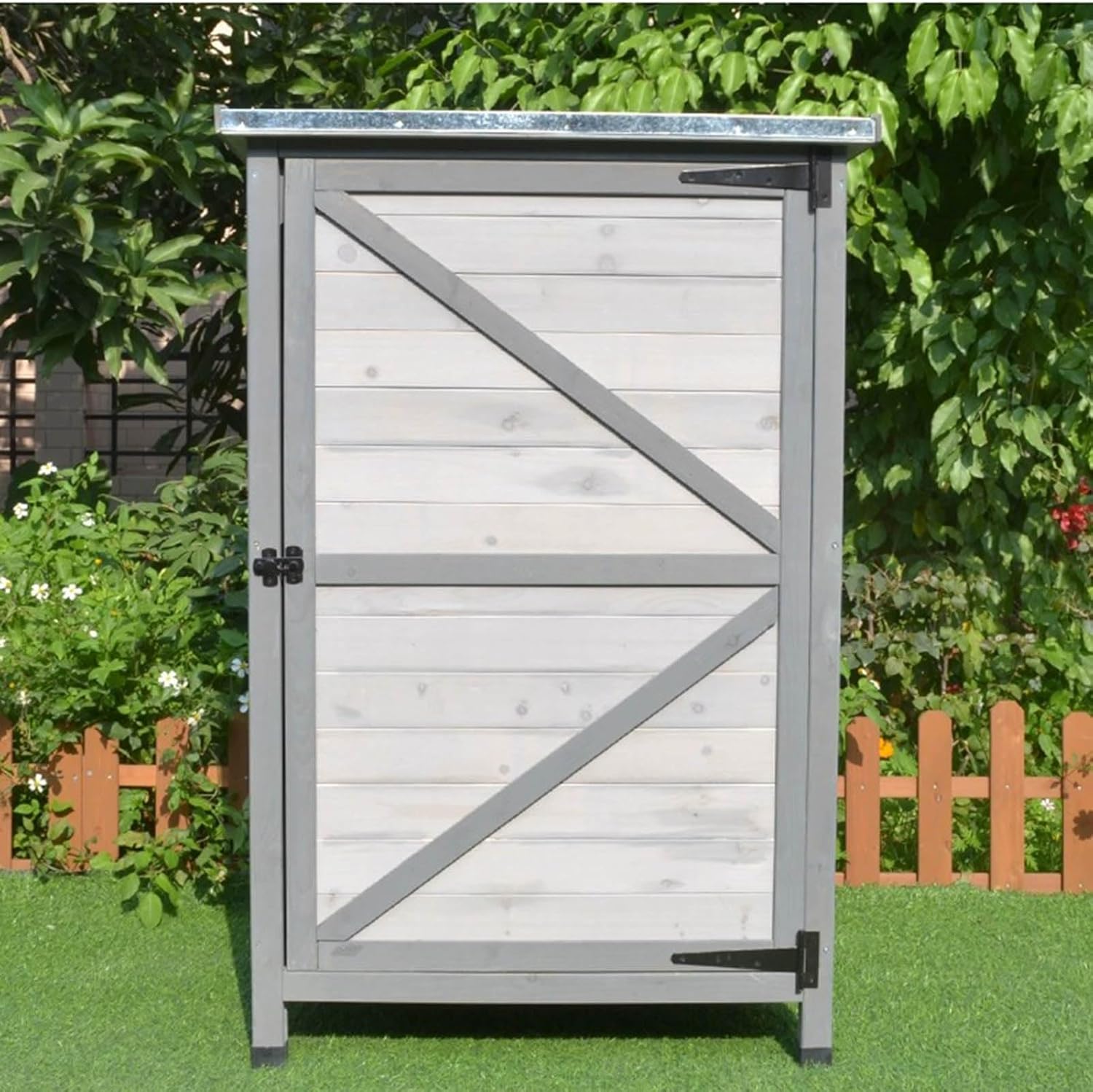 Outdoor Garden Patio Wooden Tool Storage Cabinet, Weatherproof Potting Bench Table,Yard Lawn Tool Shed,Backyard Furniture Wood Workstation, for Deck/Greenhouse/Balcony,Grey