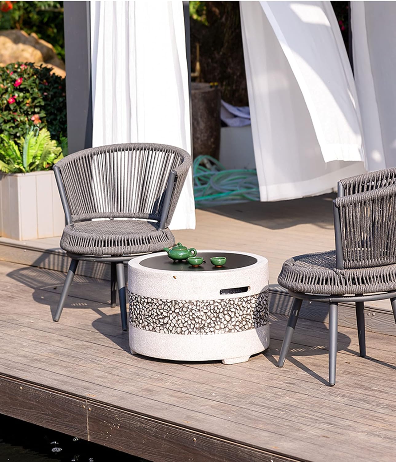 Barbecue Pit Poker,Outdoor Barbecue Table, Charcoal Heater, Antique Stone Effect Fire Pit Fire Pit Steel, Brazier (Black)