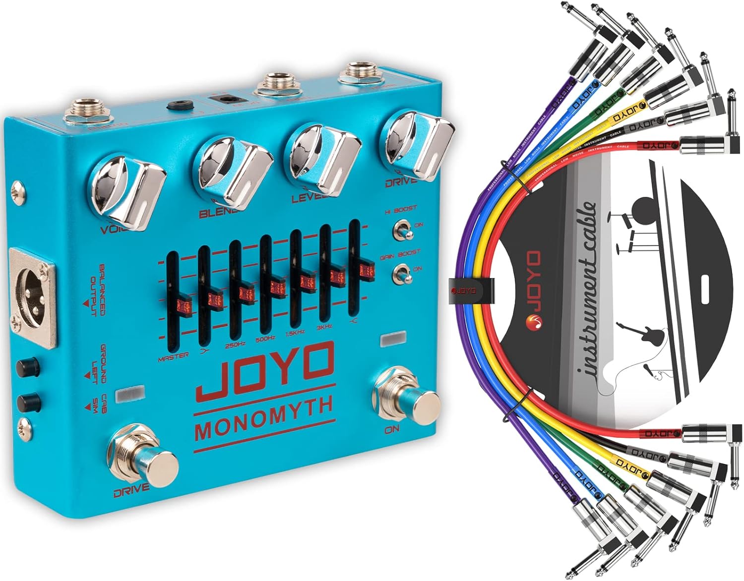 JOYO R-26 Bass Guitar Pedals Overdrive Amp Simulator Pedal and CM-05 6 Pack Professional Patch Cables