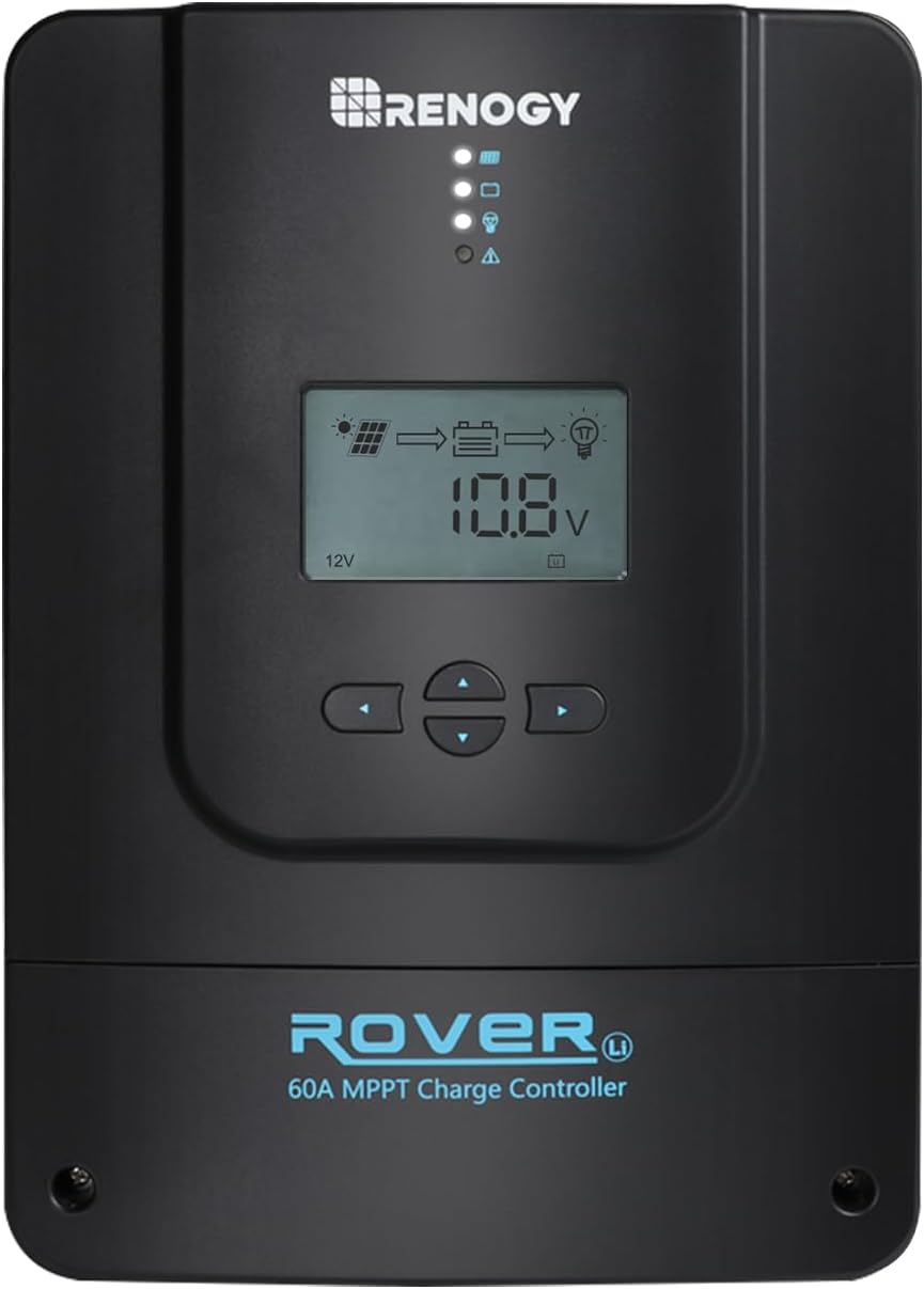 Renogy Charge Controller-Rover 60A MPPT 12V/24V/36V/48V Auto-Detect LCD Display | 99.9% Efficiency for Gel/Flooded/Lithium Batteries | Dual-Peak Tracking & Modbus Support (60A 12V/24V/36V/48V)