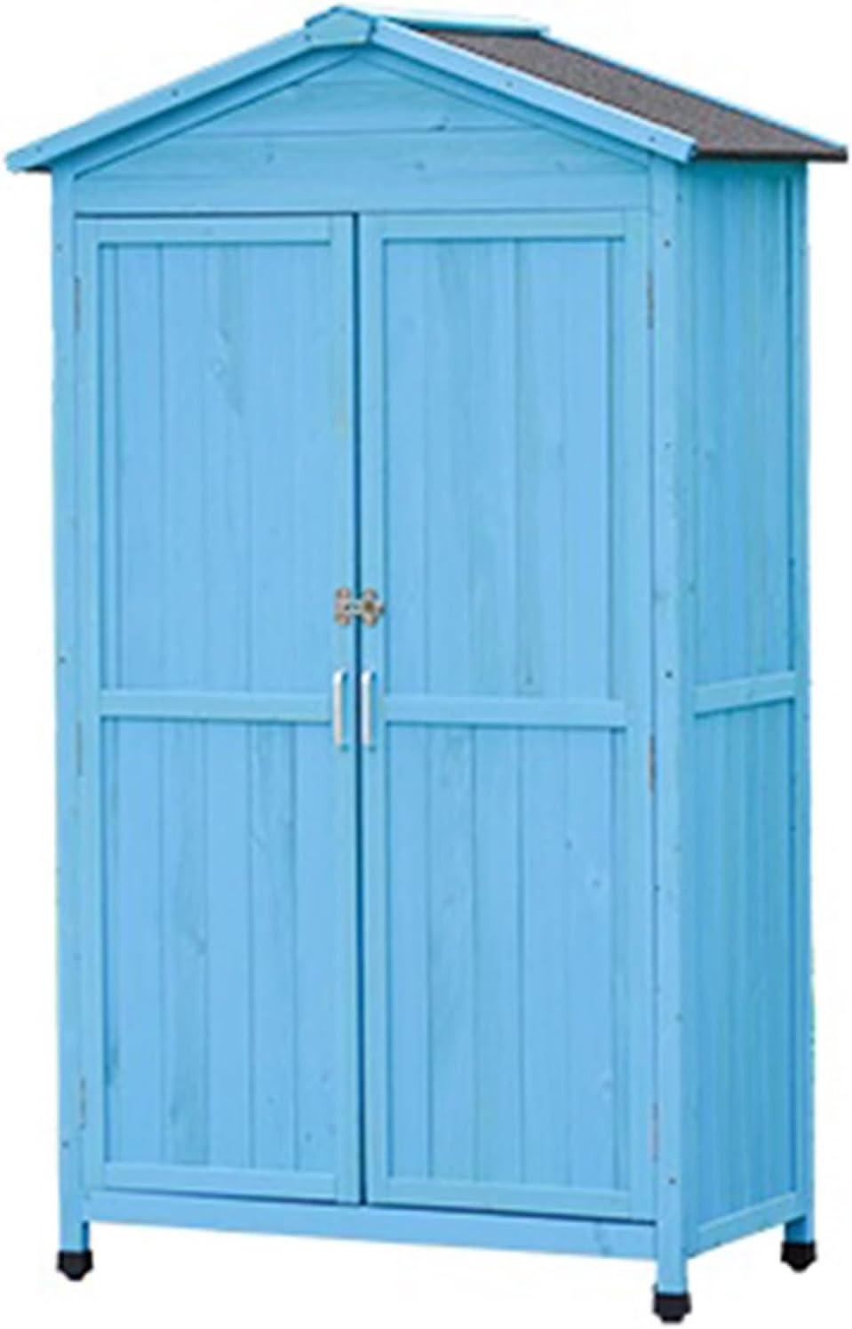 Outside Vertical Tall Tool Shed, Wooden Garden Shed with Double Lockable Doors & Lean-to Roof, Outdoor Tool Storage Cabinet for Home (One Color Light Blue)