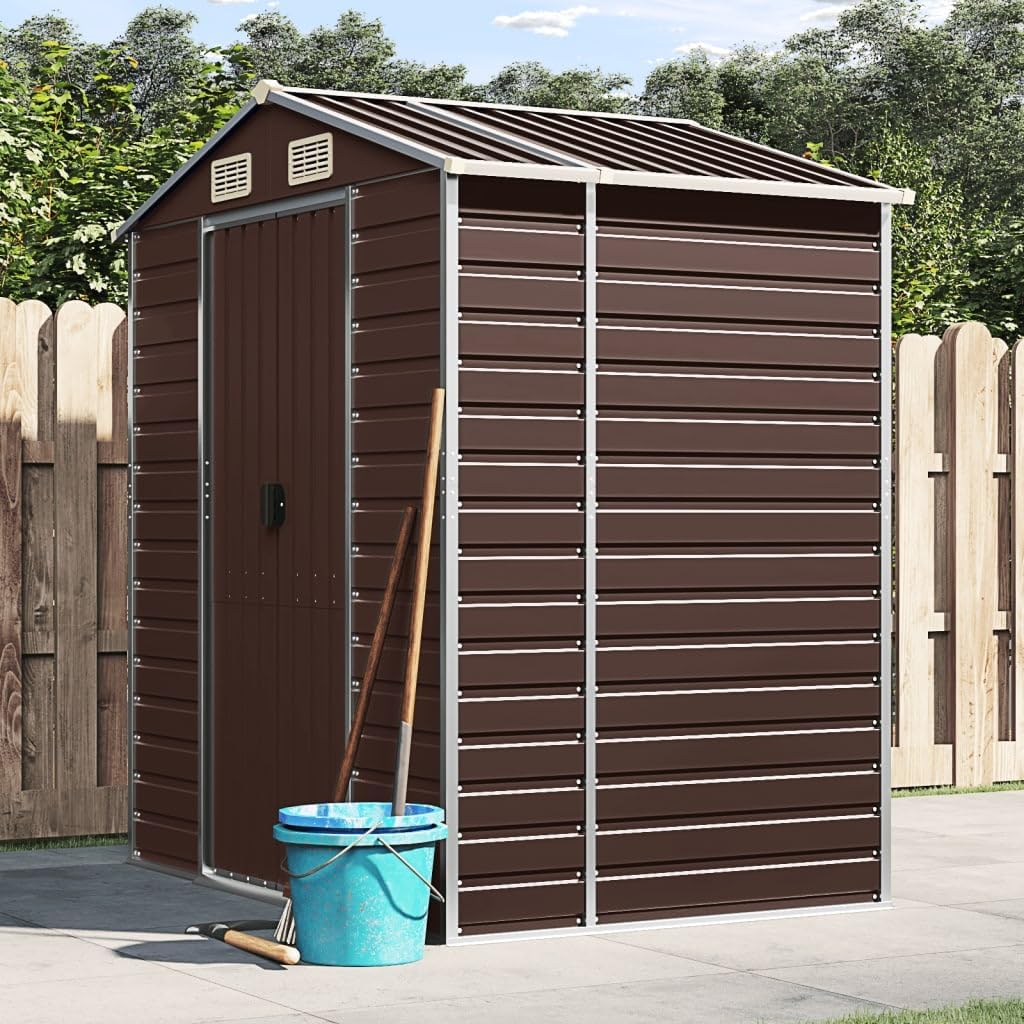 Gartengerätehaus 130 x 191 x 198 cm Braun verzinkter Stahl, wetterfeste Outdoor Storage shed mit Belüftung & Schloss, modernes kleines prefab Tiny House für Garten Garage und Balkon