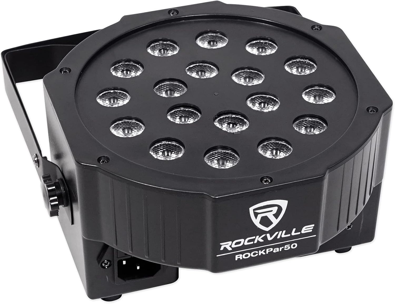 Rockville RockPAR50 Bundle: (12) LED RGB DJ/Club Compact Par Can DMX Wash Lights with Dual Mounting Brackets, ROCKFORCE 384 Channel DMX Lighting Controller with MIDI Control, 13-Items