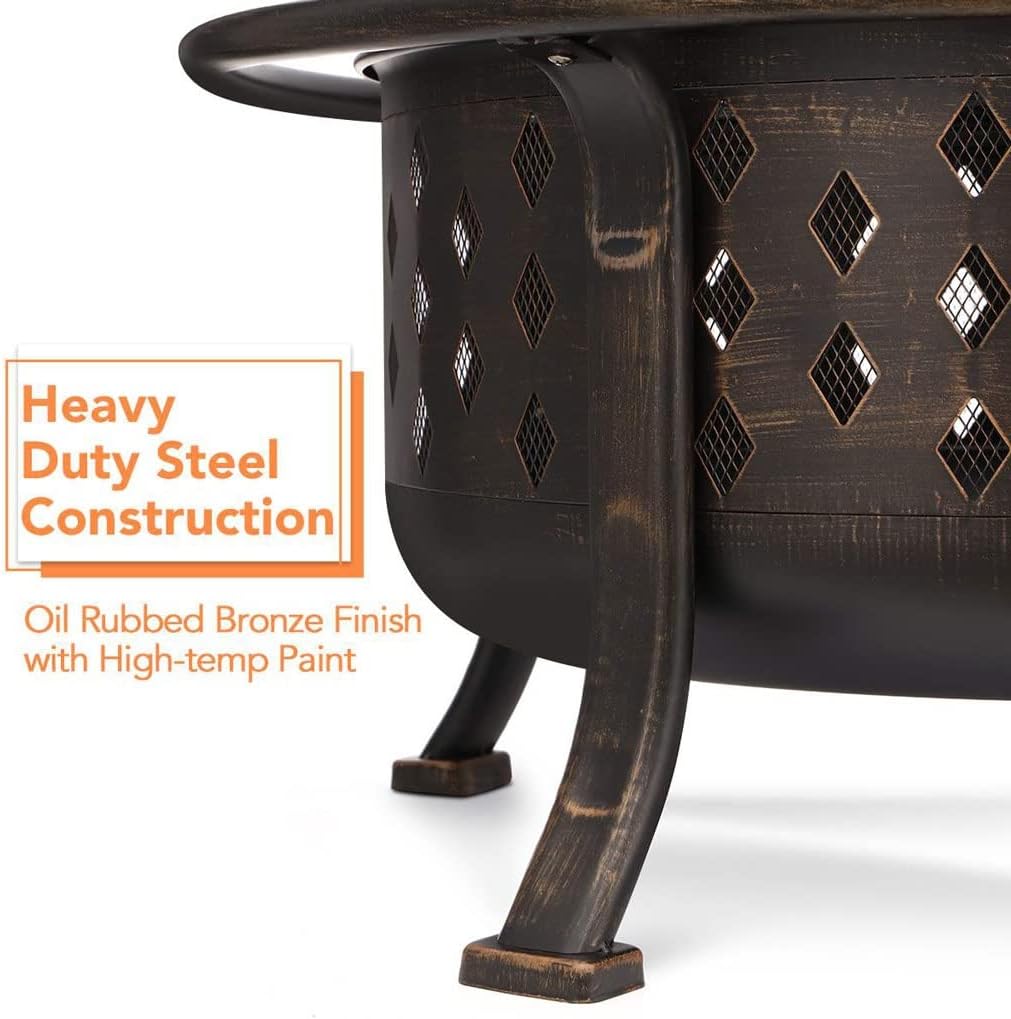 Grills 36 Inch Fire Pit Outdoor Wood Burning Fire Pits Heating Large Steel BBQ Grill Firepit Bowl for Winter with Cooking Grate