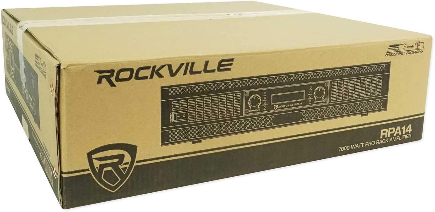Rockville RPA14 7000W Peak / 2000W RMS 2 Channel Power Amplifier, Bridgeable/Stereo/Parallel Modes, Crossover Switch, LCD Display, for Pro DJs and Live Sound