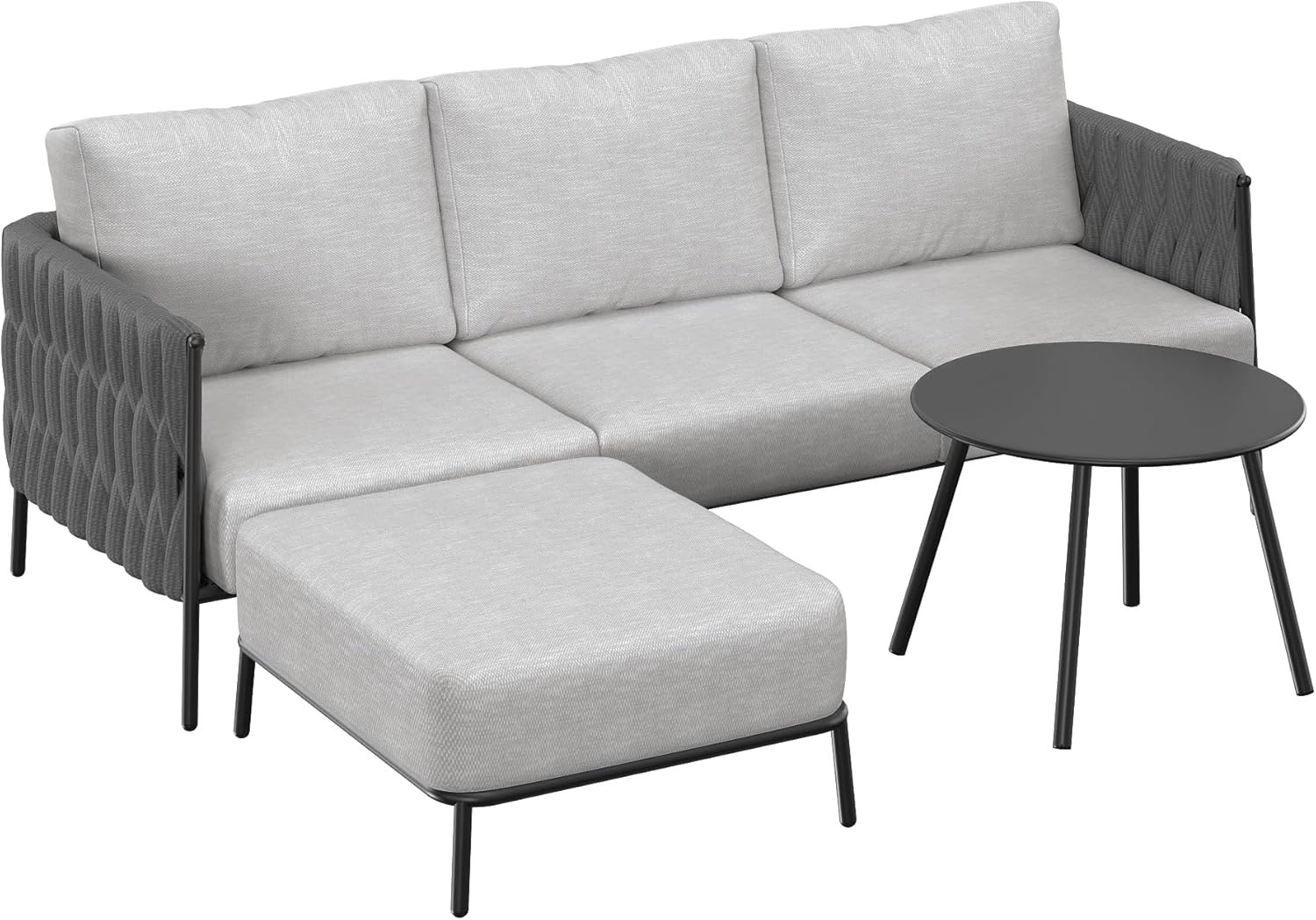 East Oak Patio Furniture Set, Outdoor Furniture Sectional Sofa Set with Round Coffee Table, 4 Seats Sofa Deep Seating with Thick and Washable Cushions, Earth Black & Misty Grey