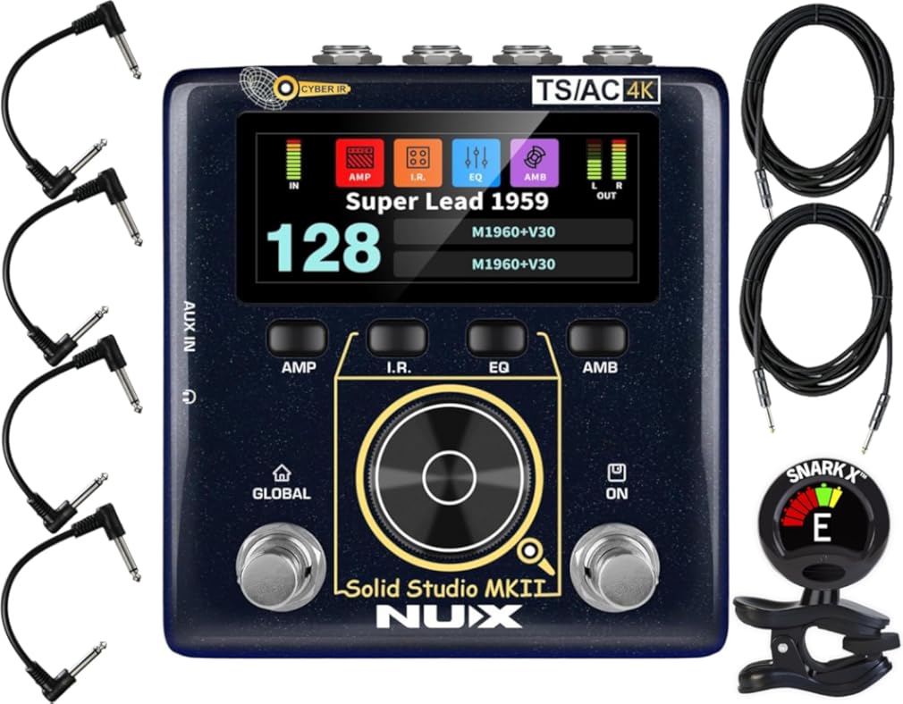 NUX Solid Studio MKII Preamp and IR Loader Pedal - Bundle with 2 Instrument Cables, 4 Patch Cables and Snark-X Tuner