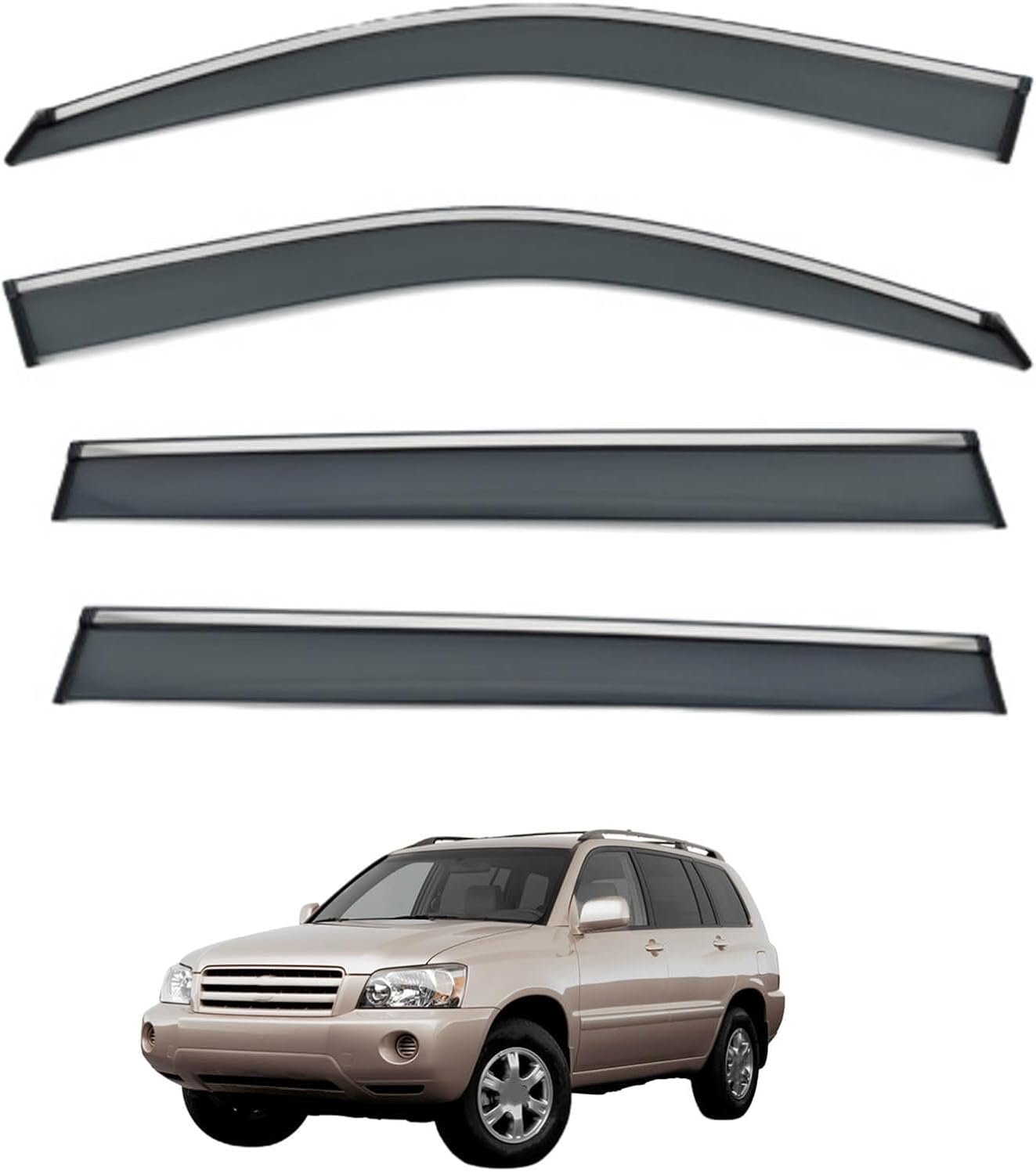 Window Deflectors for Toyota Highlander MK1-XU20 2000-2006, Sun Rain Guard Window Visors Vent Shades with Bright Stripes Car Accessories