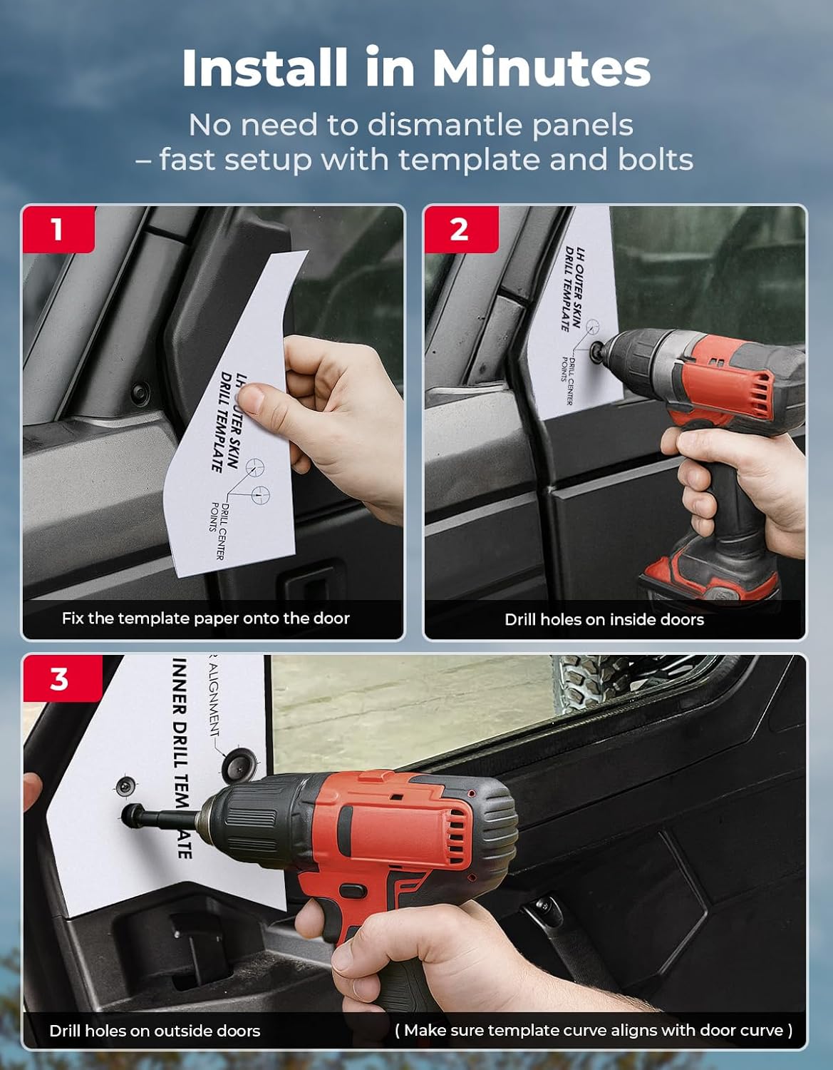 KEMIMOTO Upgraded Side Mirrors, Large Size Door-Mounted Compatible with Polaris Ranger 1000 570 Northstar XP SP 2018-2025 2026, Commercial Pro XD with Original Full Doors, OEM #2889241, Accessories