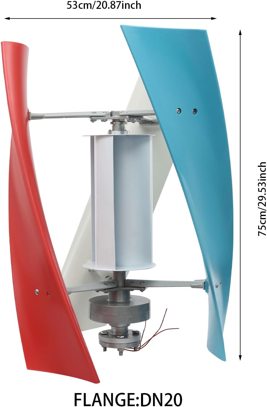 100W Vertical Axis Wind Turbine Generator, Permanent Magnet Generator with Intelligent Controller, Low Noise Helical Design Windmill for Home, Boats, Street Lighting (24V,500w, Blue+White+Red)