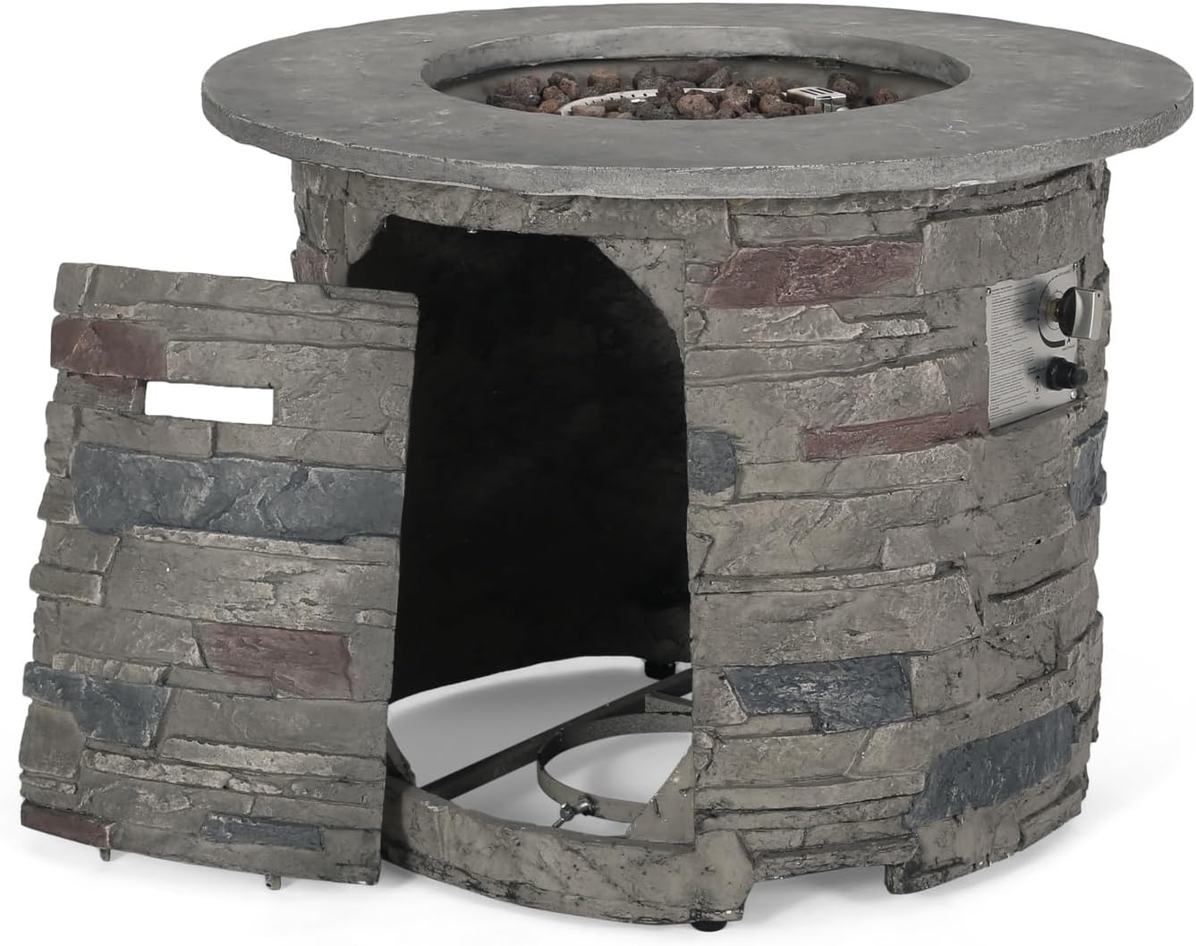 Penau Outdoor 32 Inch Round MgO Propane Fire Pit, 40,000 BTU, Stone Gray, Garden & Patio Use, Durable Construction