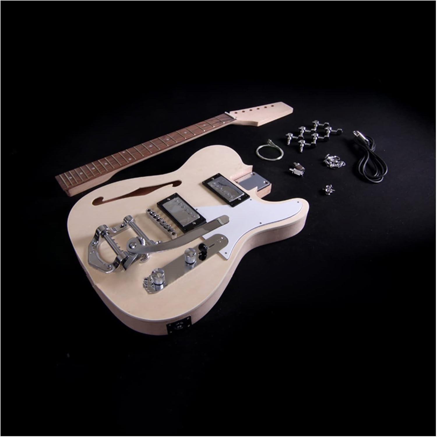 DIY Electric Guitar Kit Semi-Hollow Body Mahogany with Basswood Top F Hole Mahogany Neck Unfinished Electric Guitar Kit