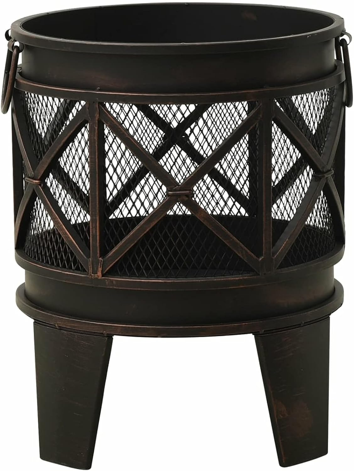 Rustic Fire Pit with Poker, Large Steel Bowl, 16.5in x 21.3in, Black and Brown, for Outdoor Garden or Patio