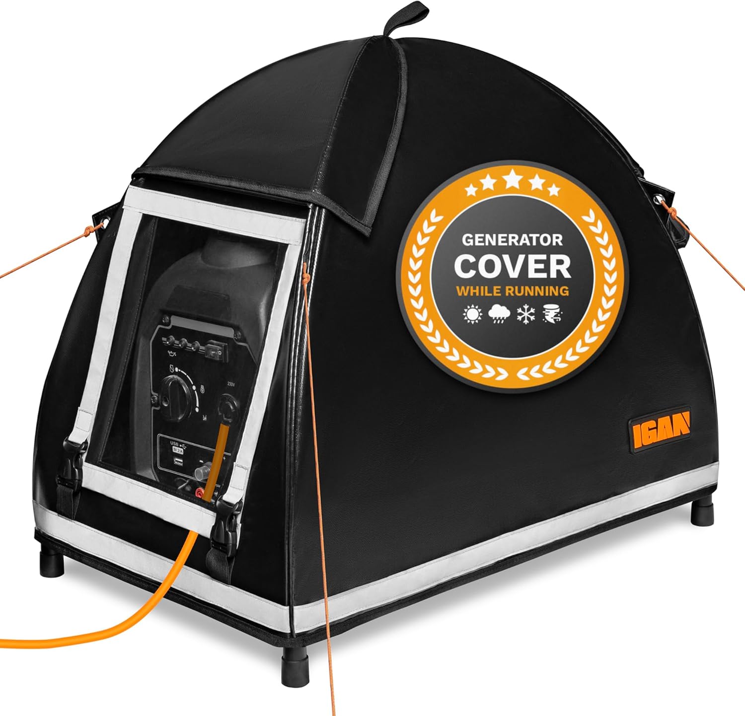 IGAN Small Inverter Generator Tent Cover While Running, Compatible for Honda and Most 1000~2300 Watts Generators, Portable Outdoor All-Weather Tarpaulin Cover for Rain, Black