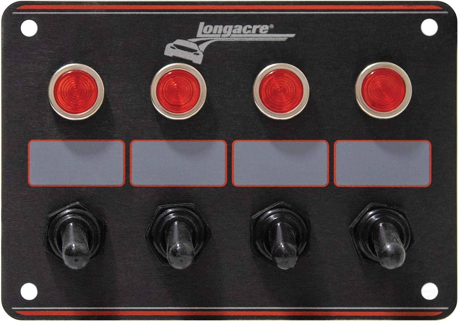 Longacre 52-44865 4 Switch Accessory Panel w/ 4 Pilot Lights, Black