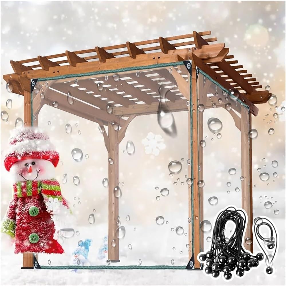 Transparent Tarp 14 Mil Outdoor Clear Panel Curtain for Pergola, Porch, Gazebos, Outdoor, Transparent Awning Canopy Patio Enclosure (Size : 11x12'/3.5x3.8m)