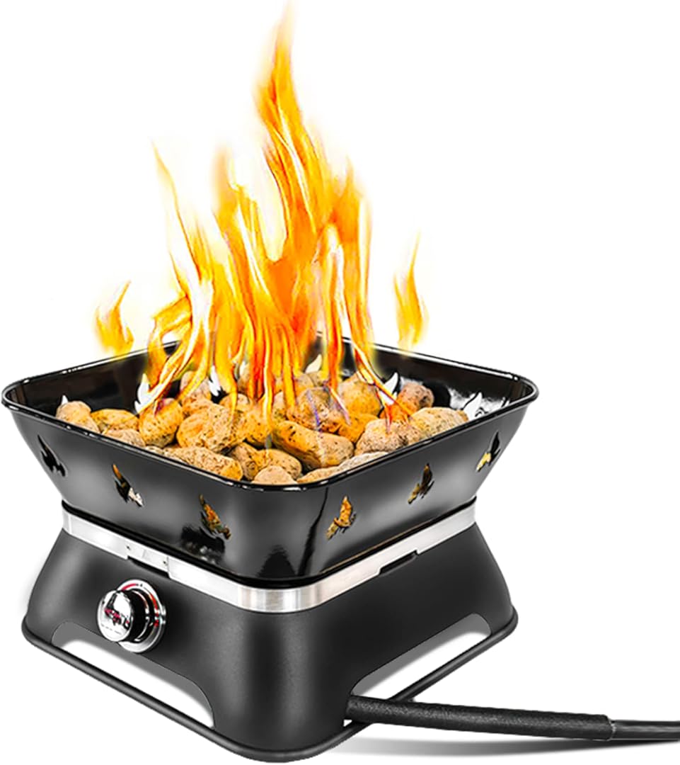 Outland Living Firebowl 805 Firecube 14” Portable Square Smokeless Propane Fire Pit – Outdoor Gas Fire Pit with Cover & Carry Kit, Lava Rocks, 58,000 BTU, Black