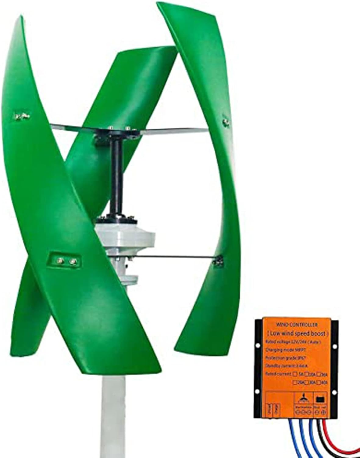 3000W Free Energy Vertical Wind Turbine,3 Phase AC 12V 24V 48V 220V Vertical Axis Energy Generator Wind Power Kit No Noise (with Controller, Green)