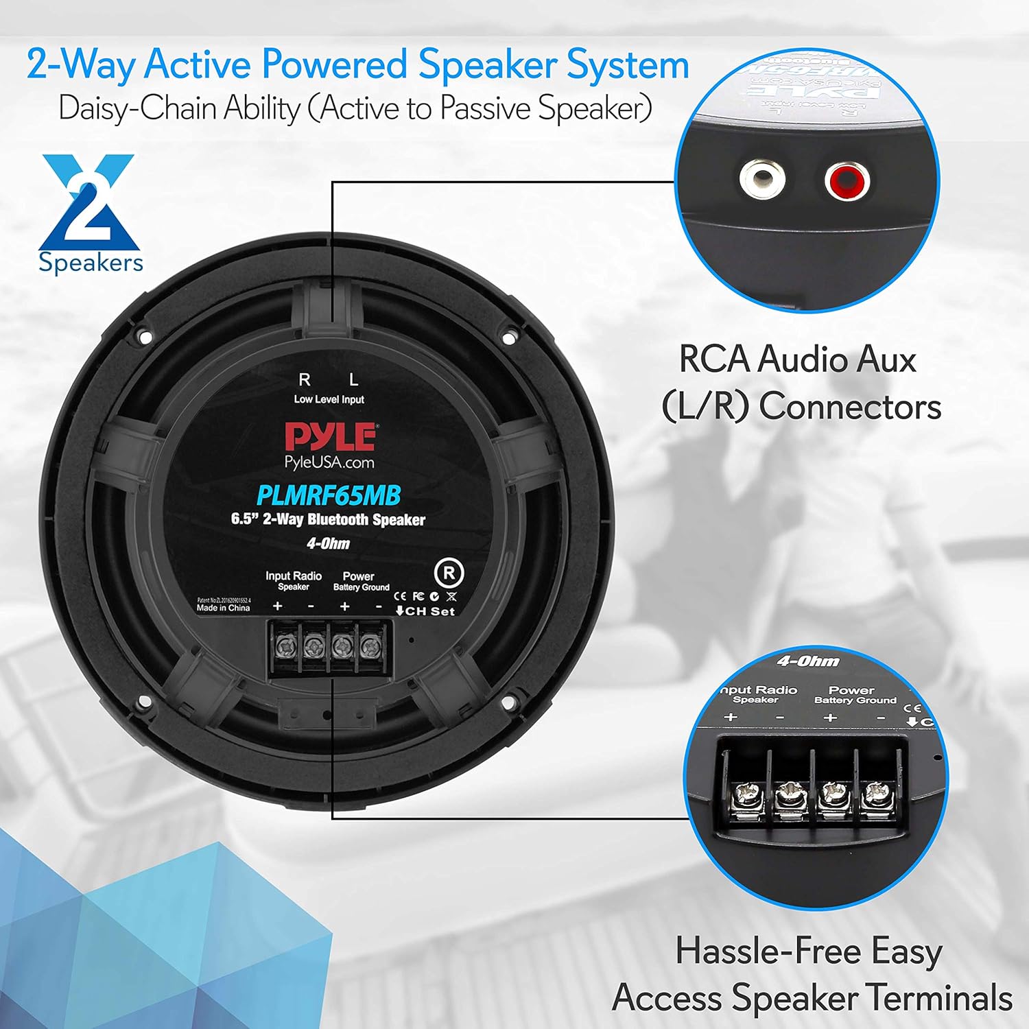 Pyle 6.5 Inch Dual Marine Speakers - Waterproof and Bluetooth Compatible 2-Way Coaxial Range Amplified Audio Stereo Sound System with Wireless RF Streaming and 600 Watt Power-1 Pair-PLMRF65MB (Black)