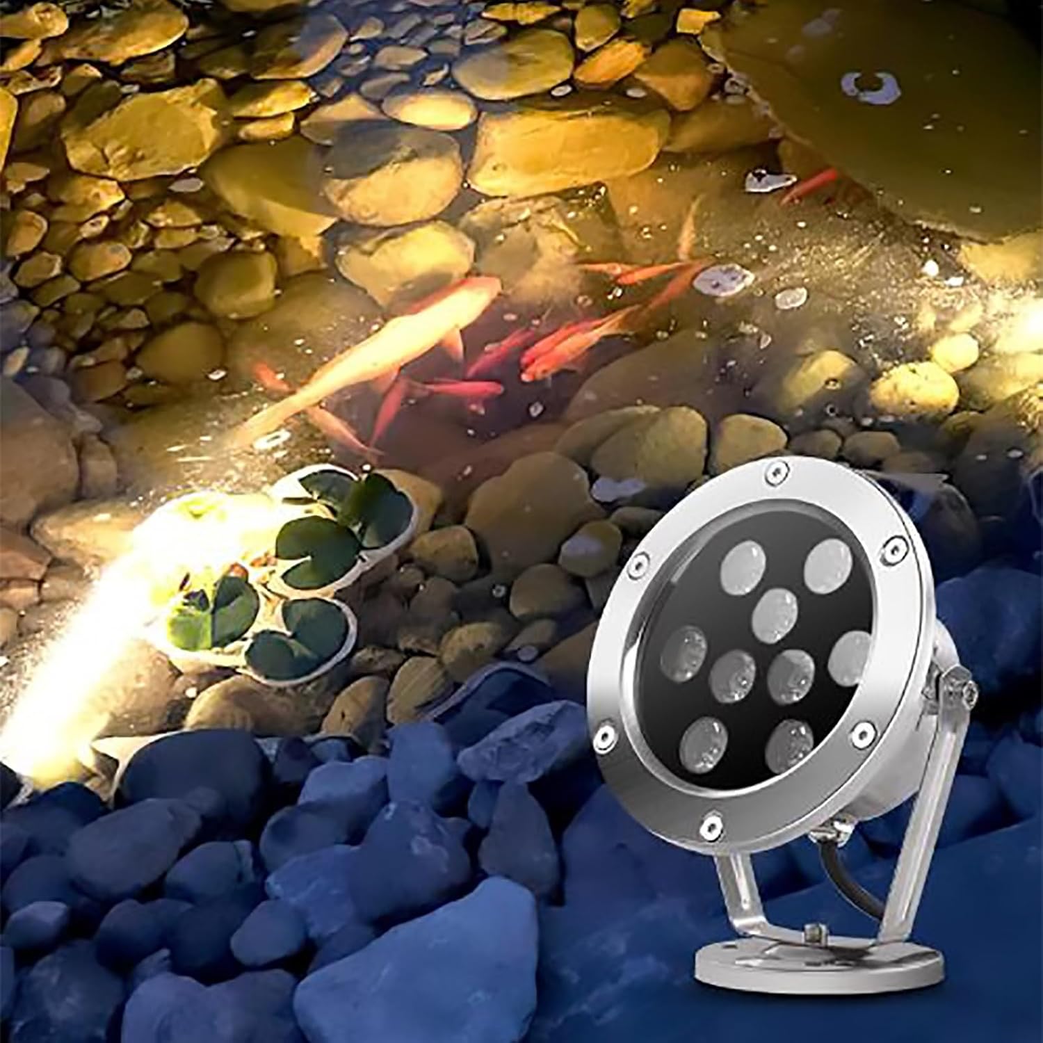 Submersible LED Fountain Light - Underwater Landscape Lights, 24V Low Voltage Adjustable Angle Pond Light, IP68 Waterproof Pond Lights, for Underwater Decorative Lighting, Easy To Install(Warm White L