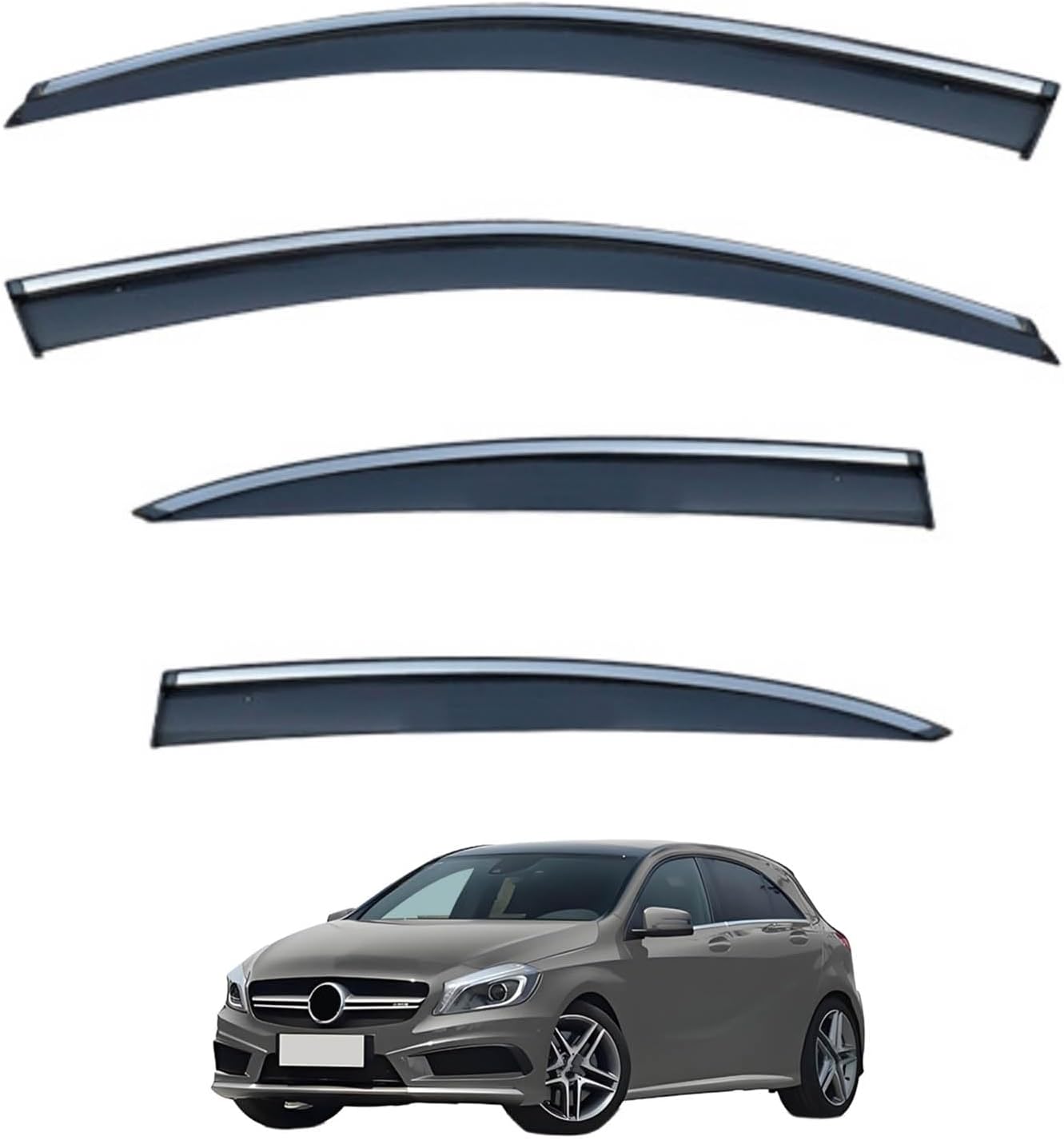 Window Deflectors for Benz A-Class Hatchback MK3-W176 2013-2018 PC, Sun Rain Guard Window Visors Vent Shades with Bright Stripes Car Accessories